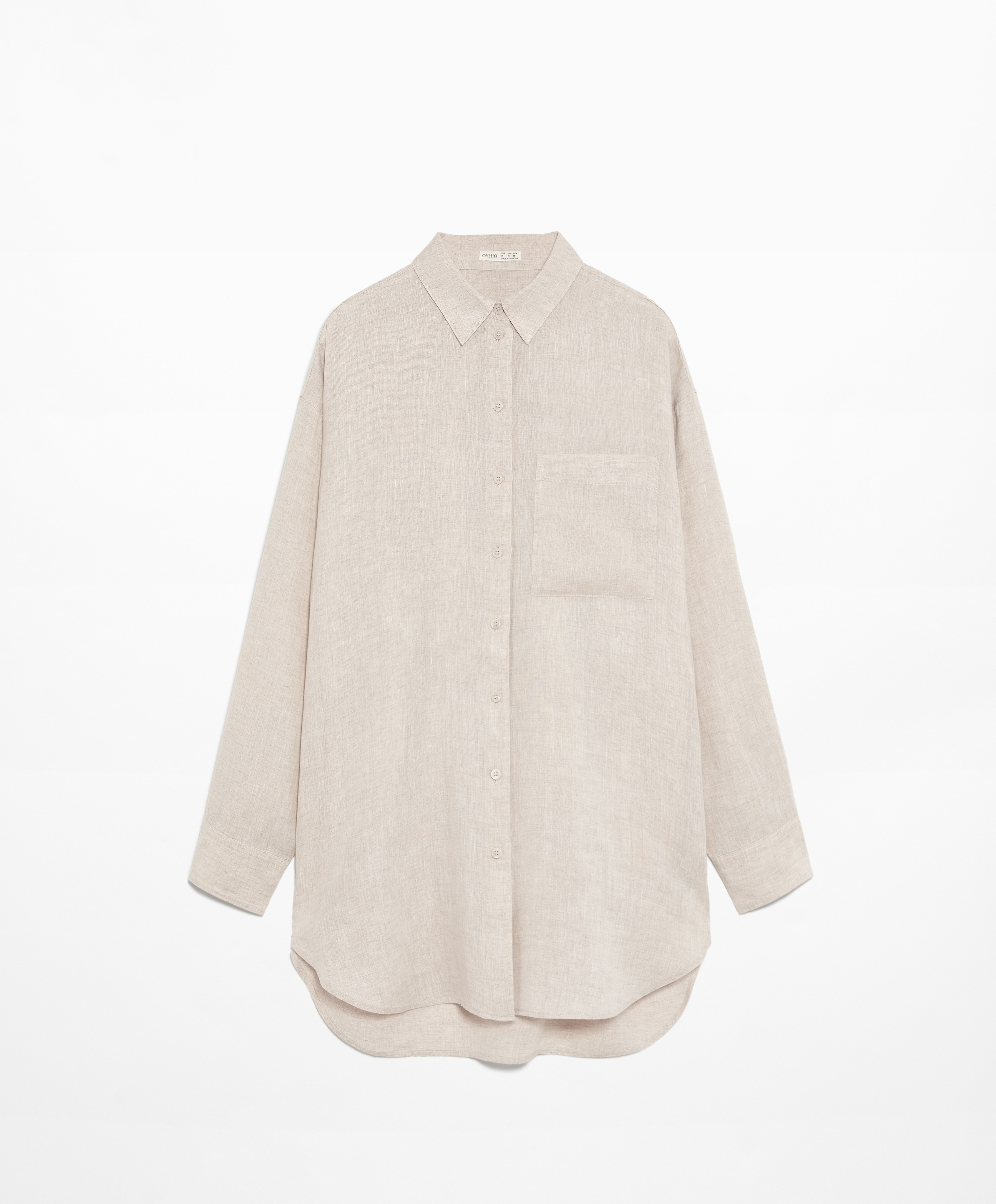 Oversize long-sleeved 100% linen shirt