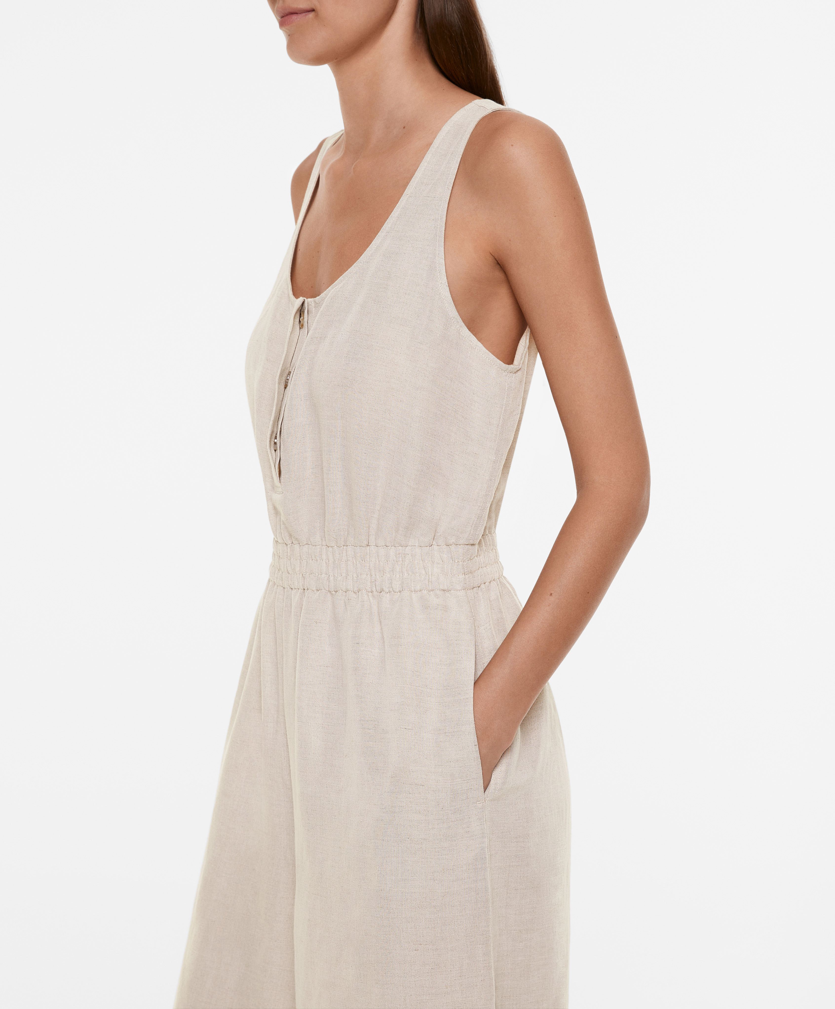 Linen blend long jumpsuit