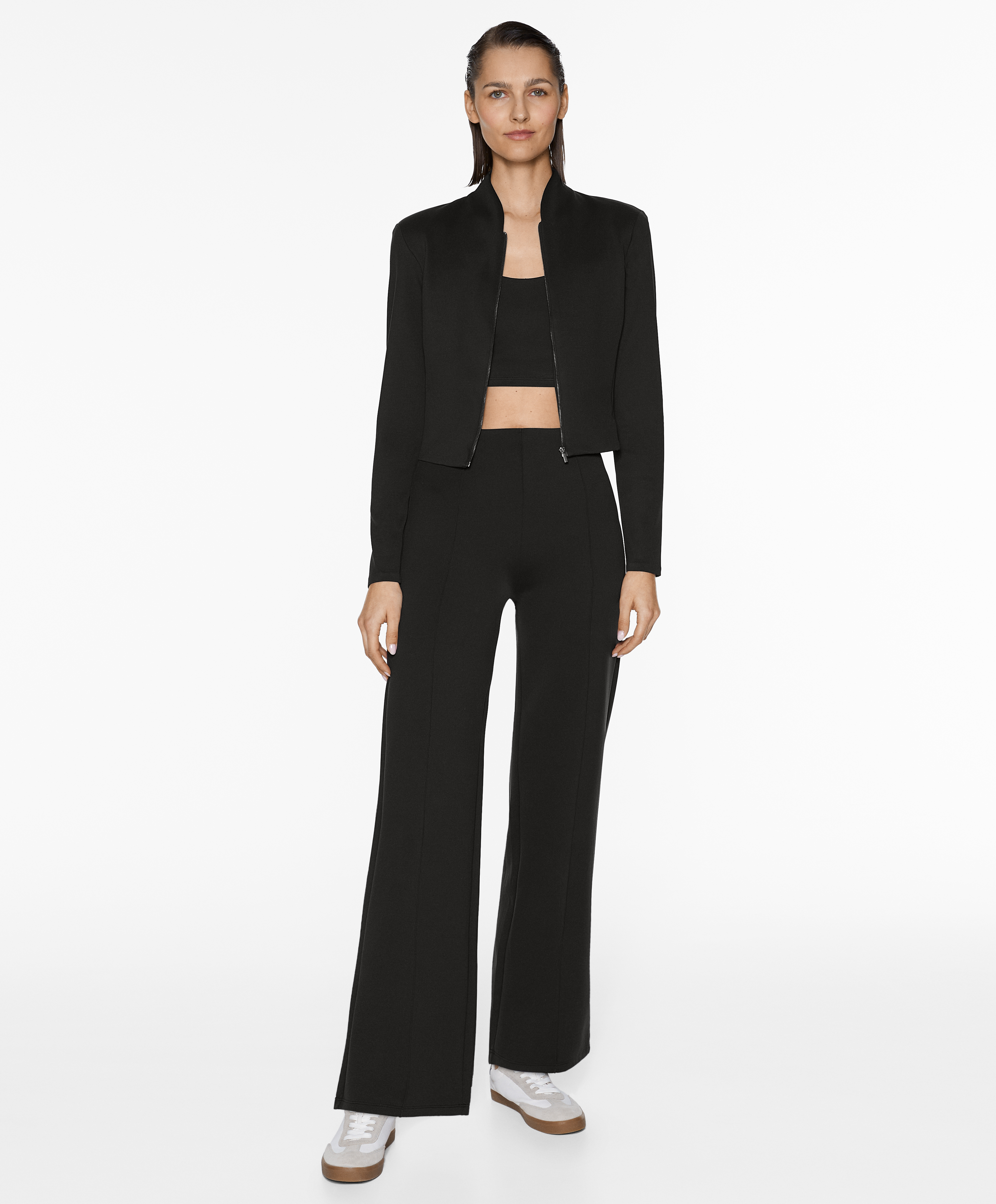 Neoprene-effect straight-leg trousers