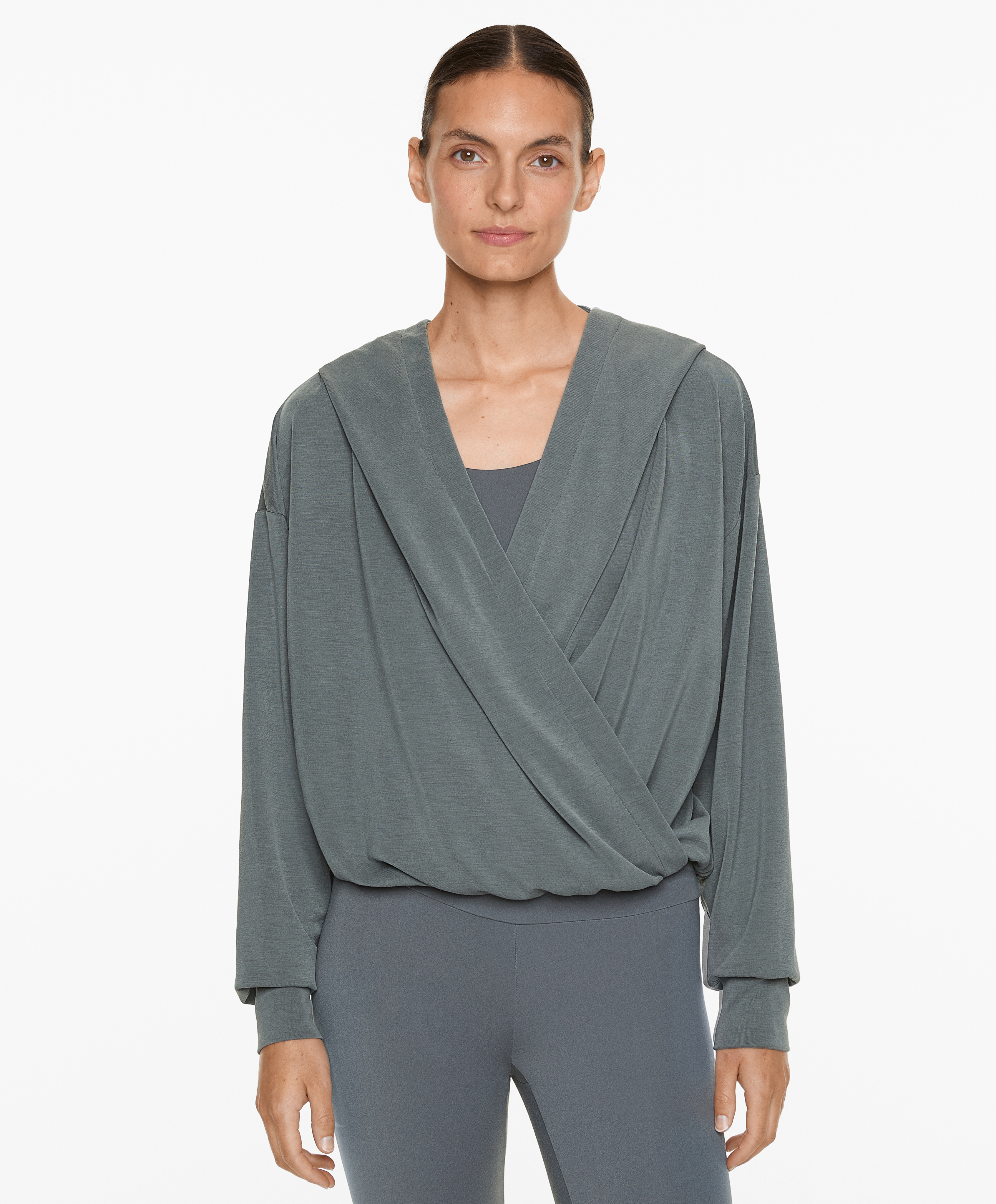 Hooded wrap sweatshirt with modal