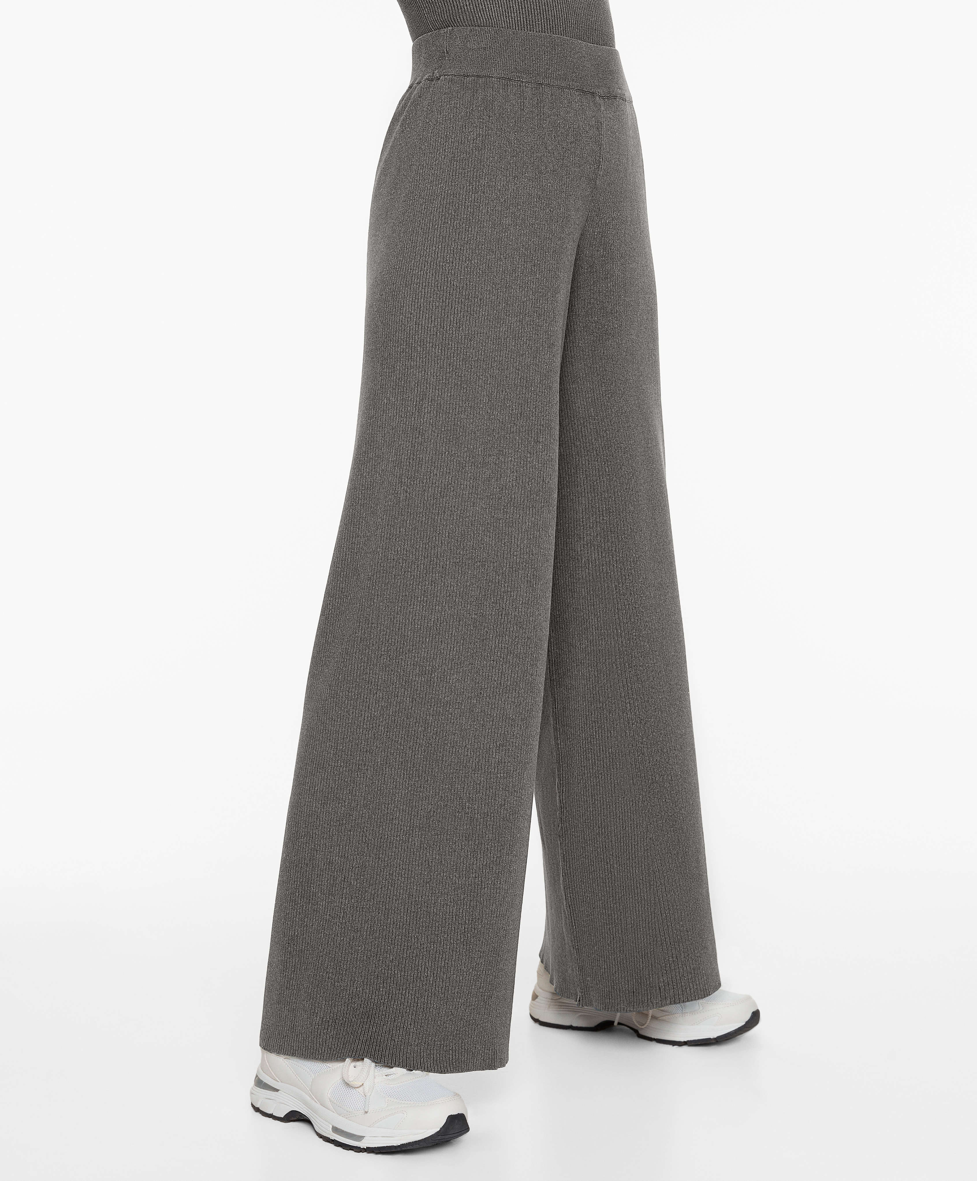 Rib-knit straight-leg trousers