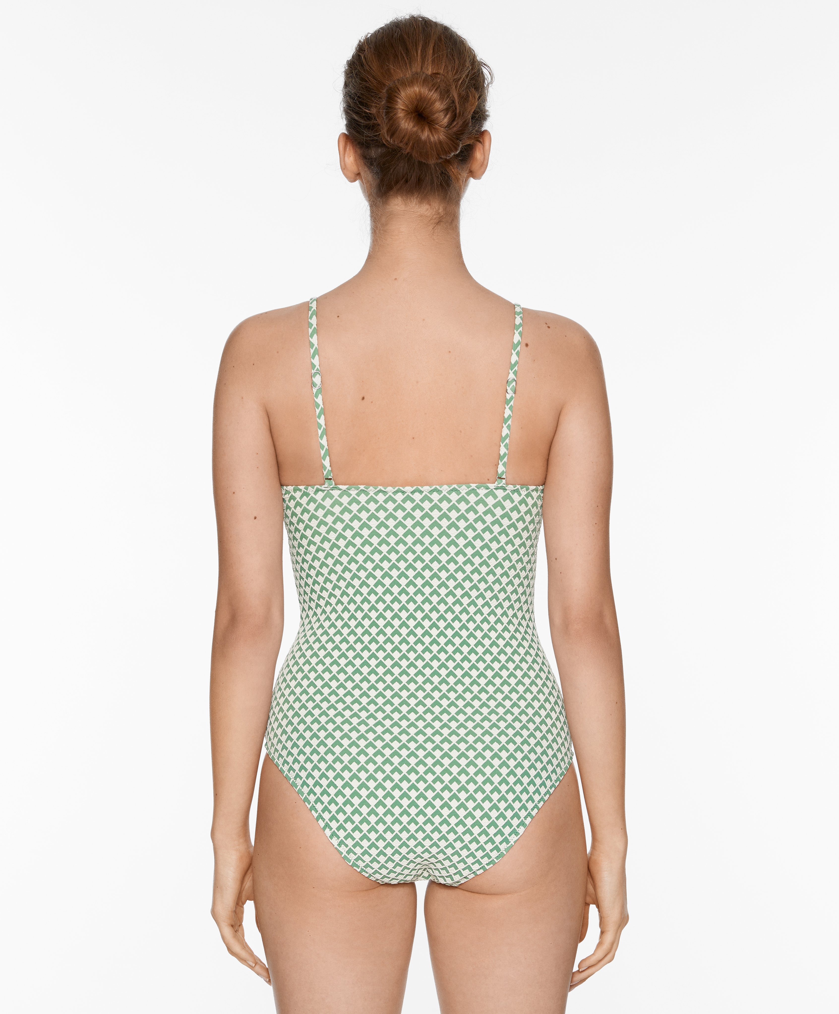 Geometric jacquard V-neck swimsuit