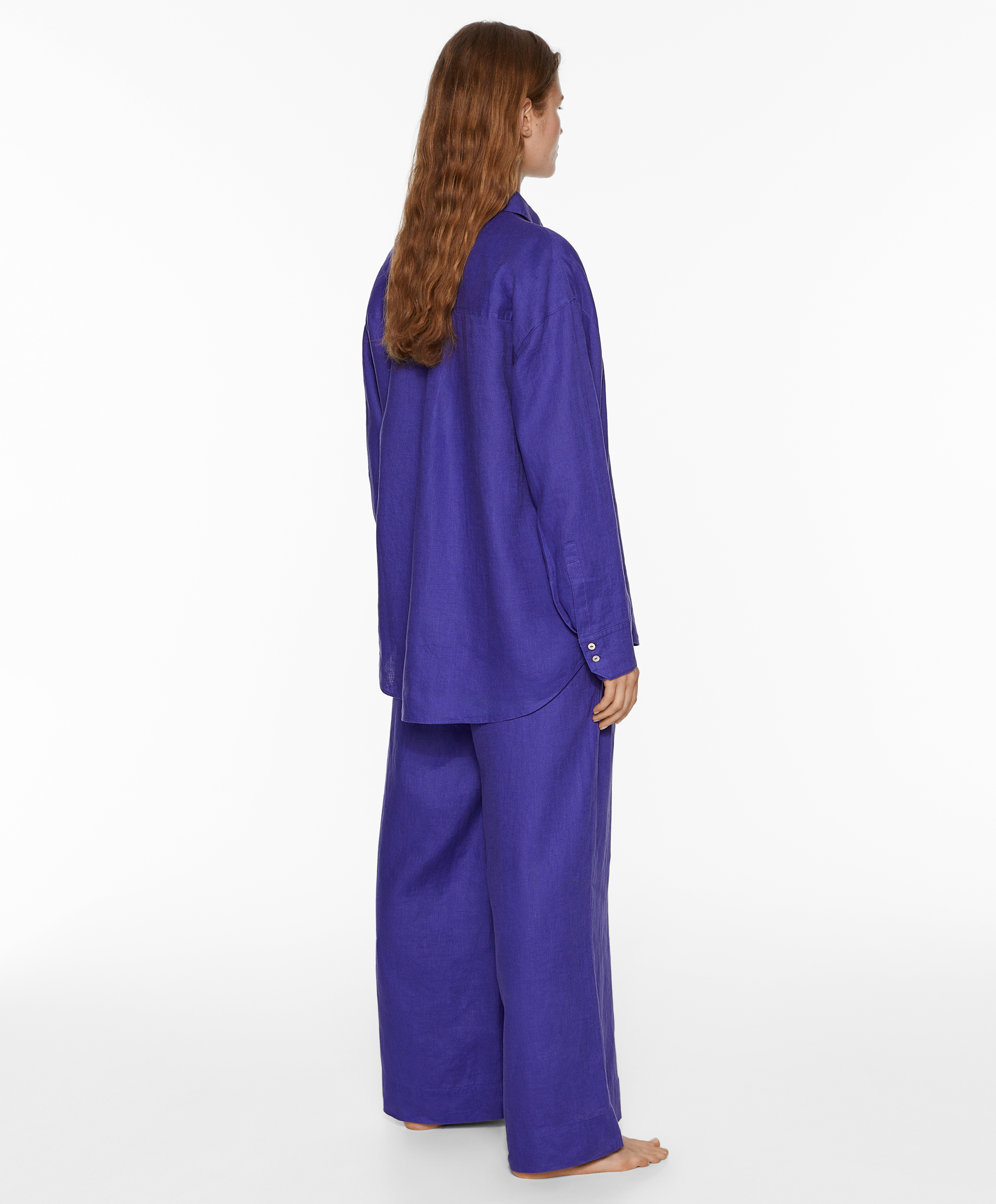 100% linen wide straight-leg trousers