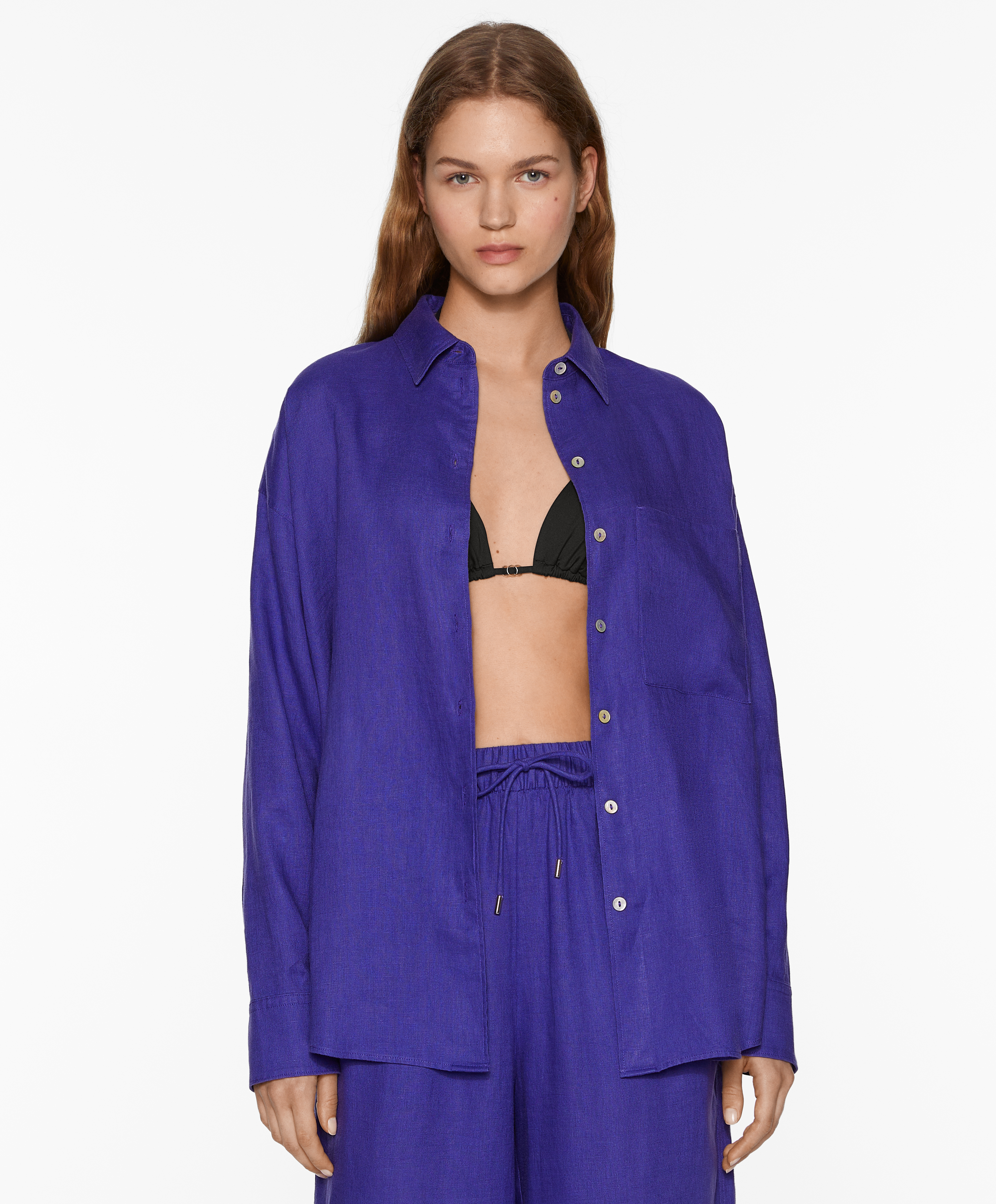 100% linen long-sleeved shirt