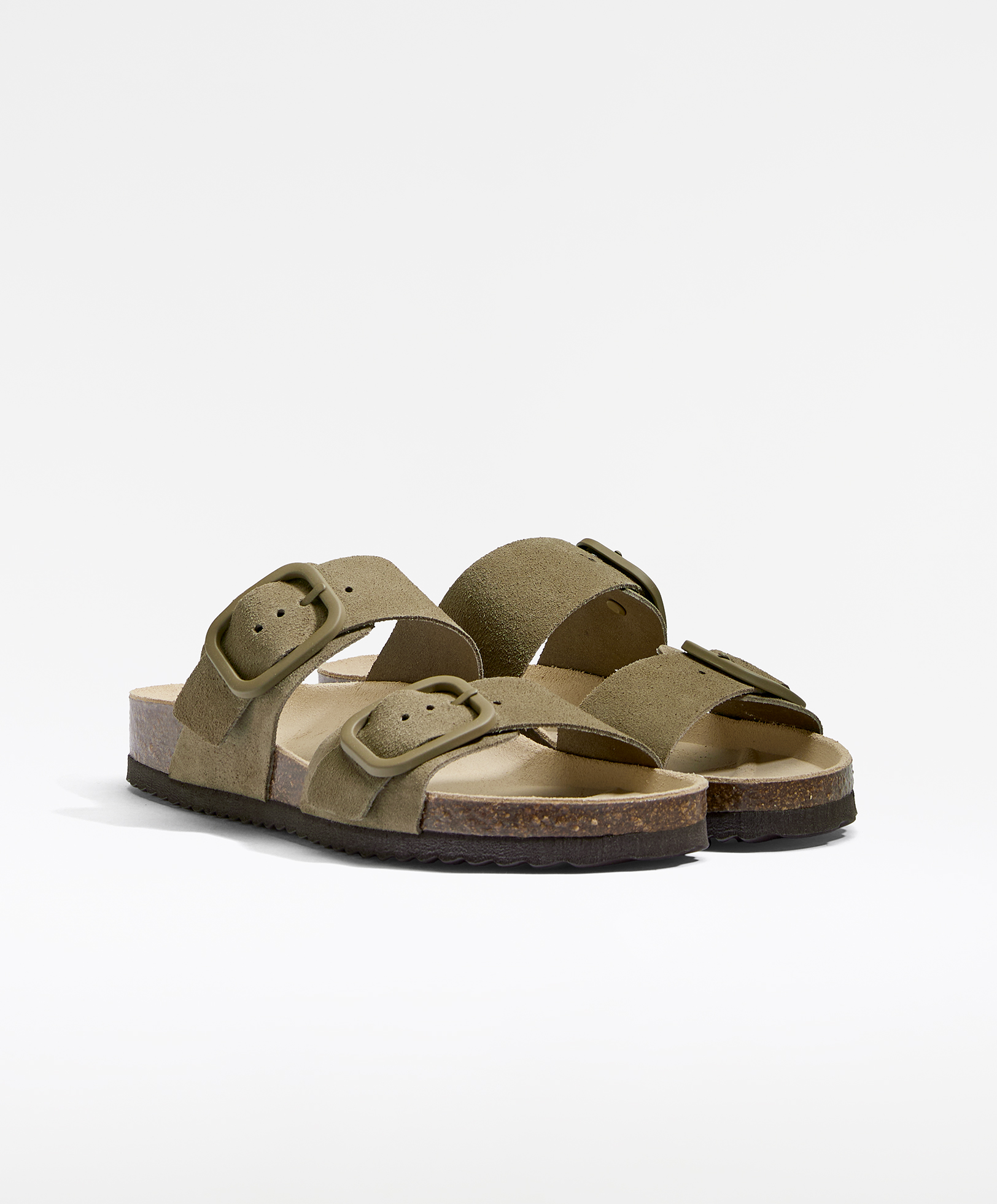 Buckle split-leather slides