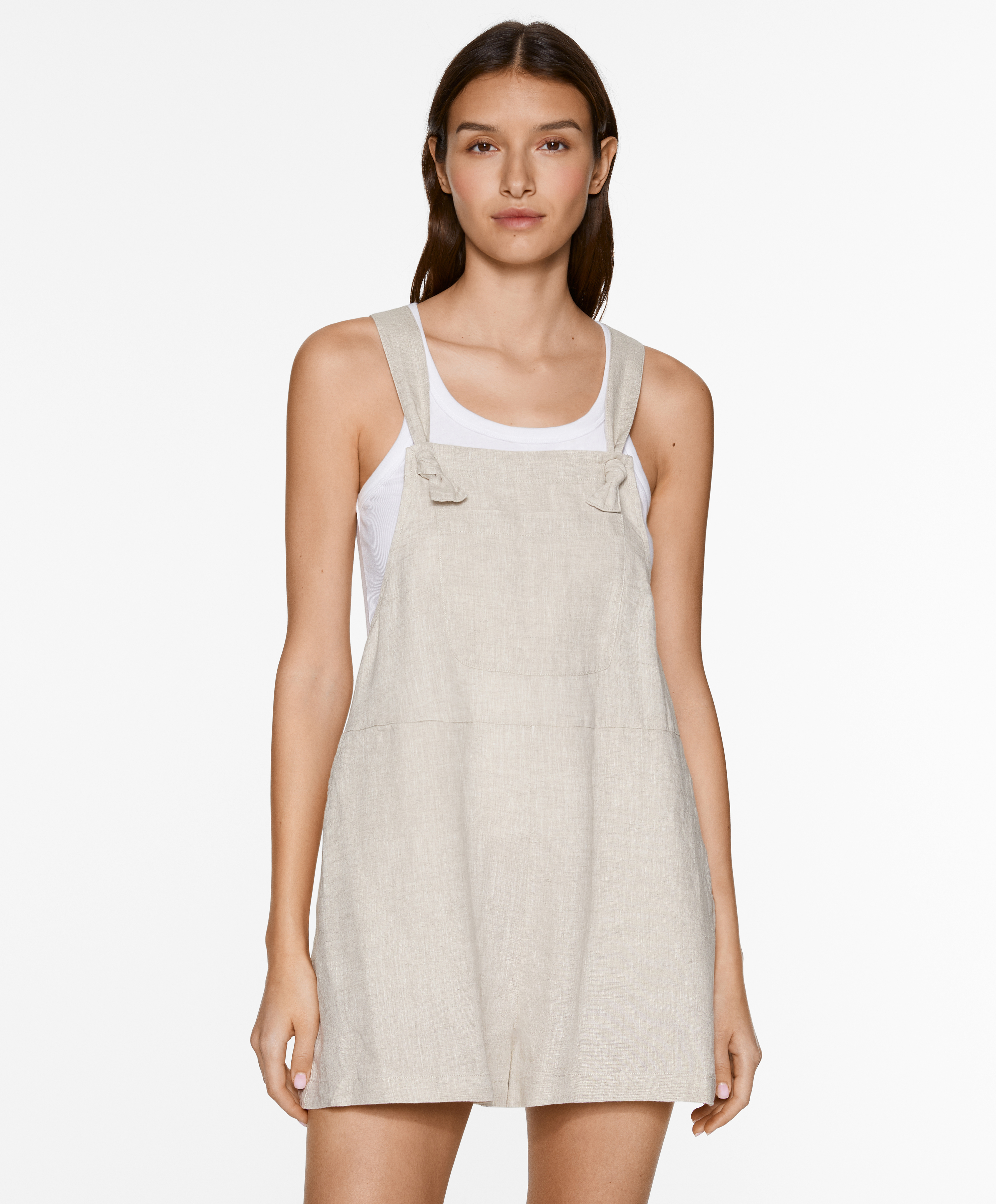 Short strappy jumpsuit in 100% linen