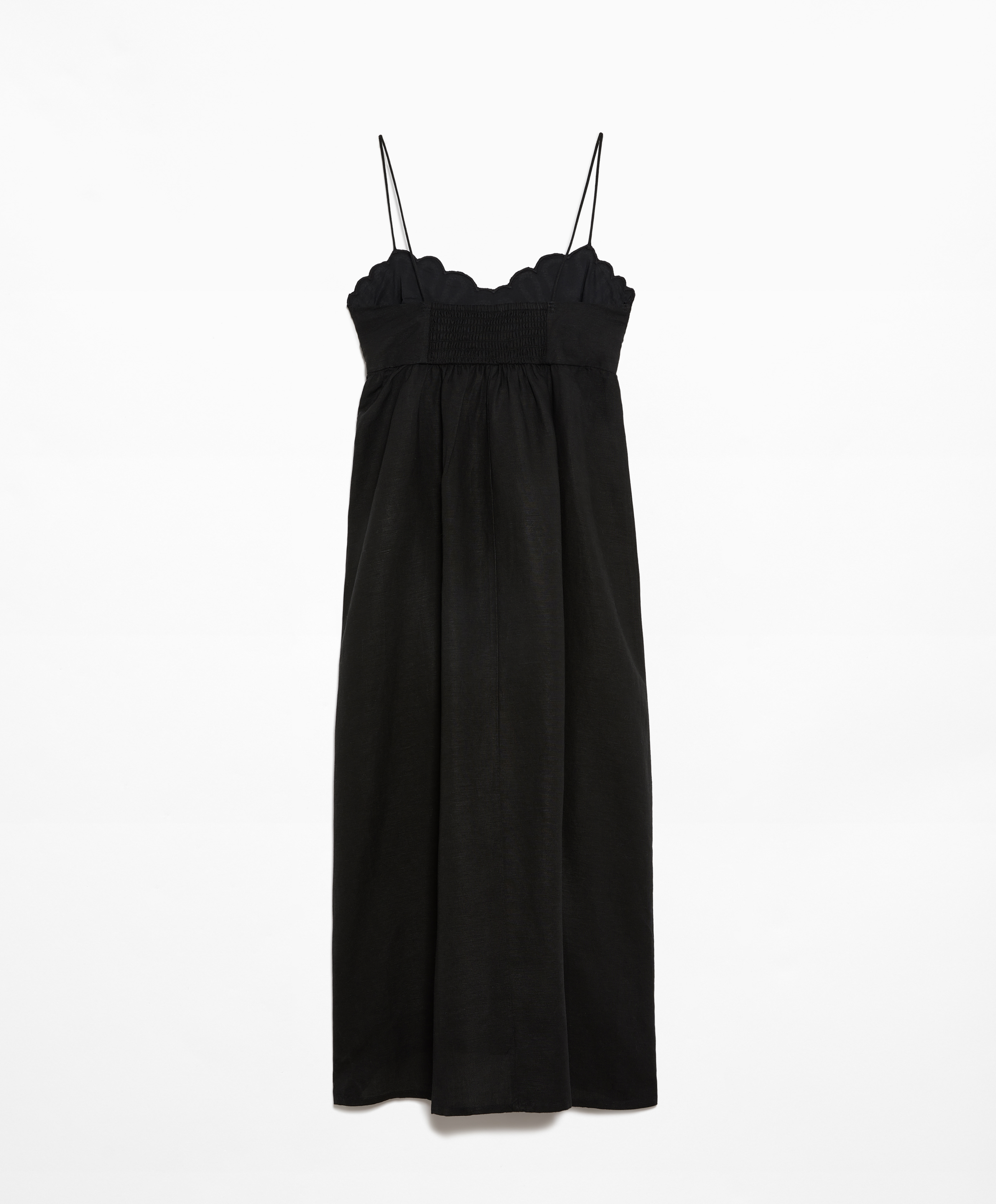 Long embroidered strappy dress with linen