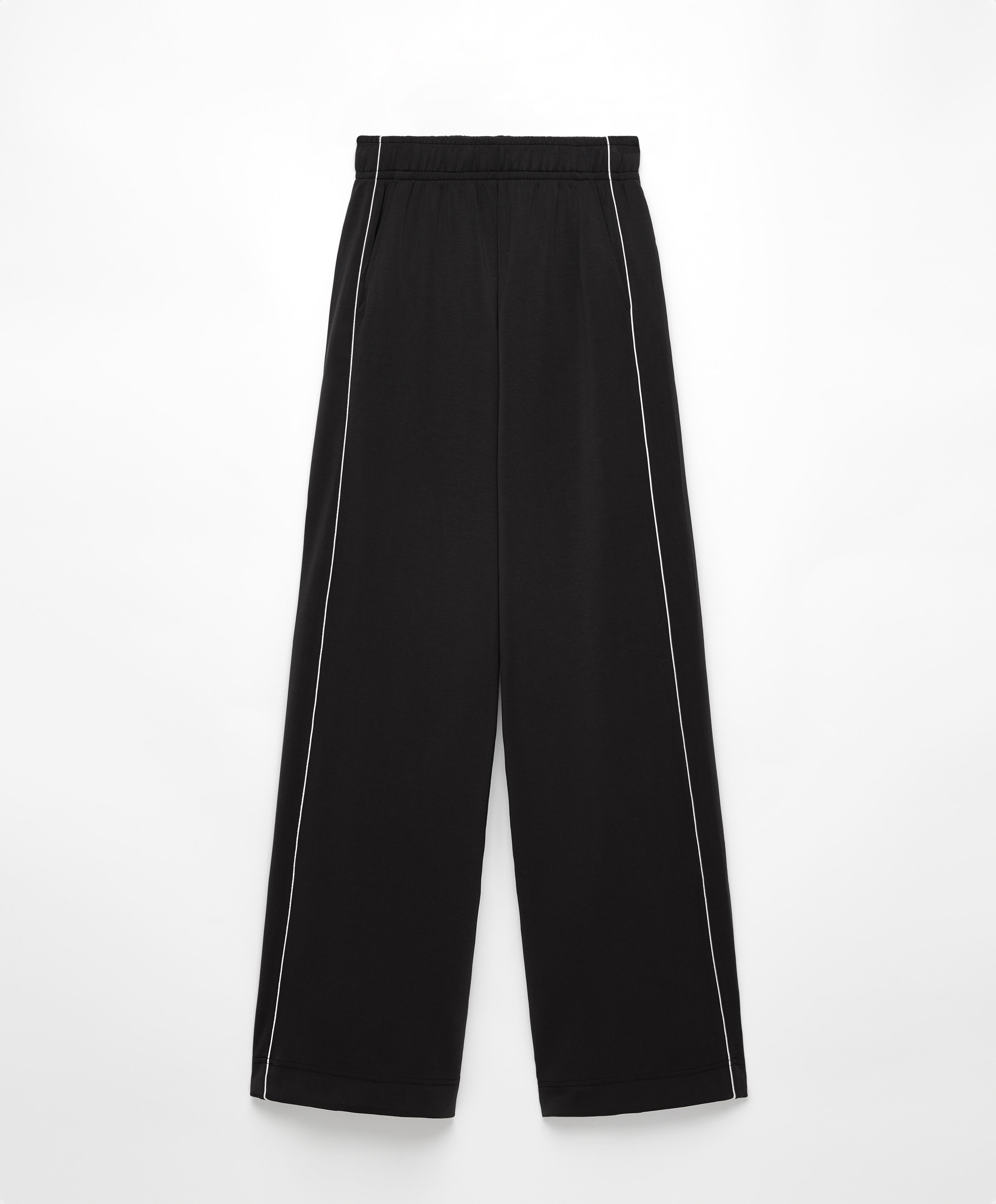 Side appliqué wide straight-leg trousers with modal