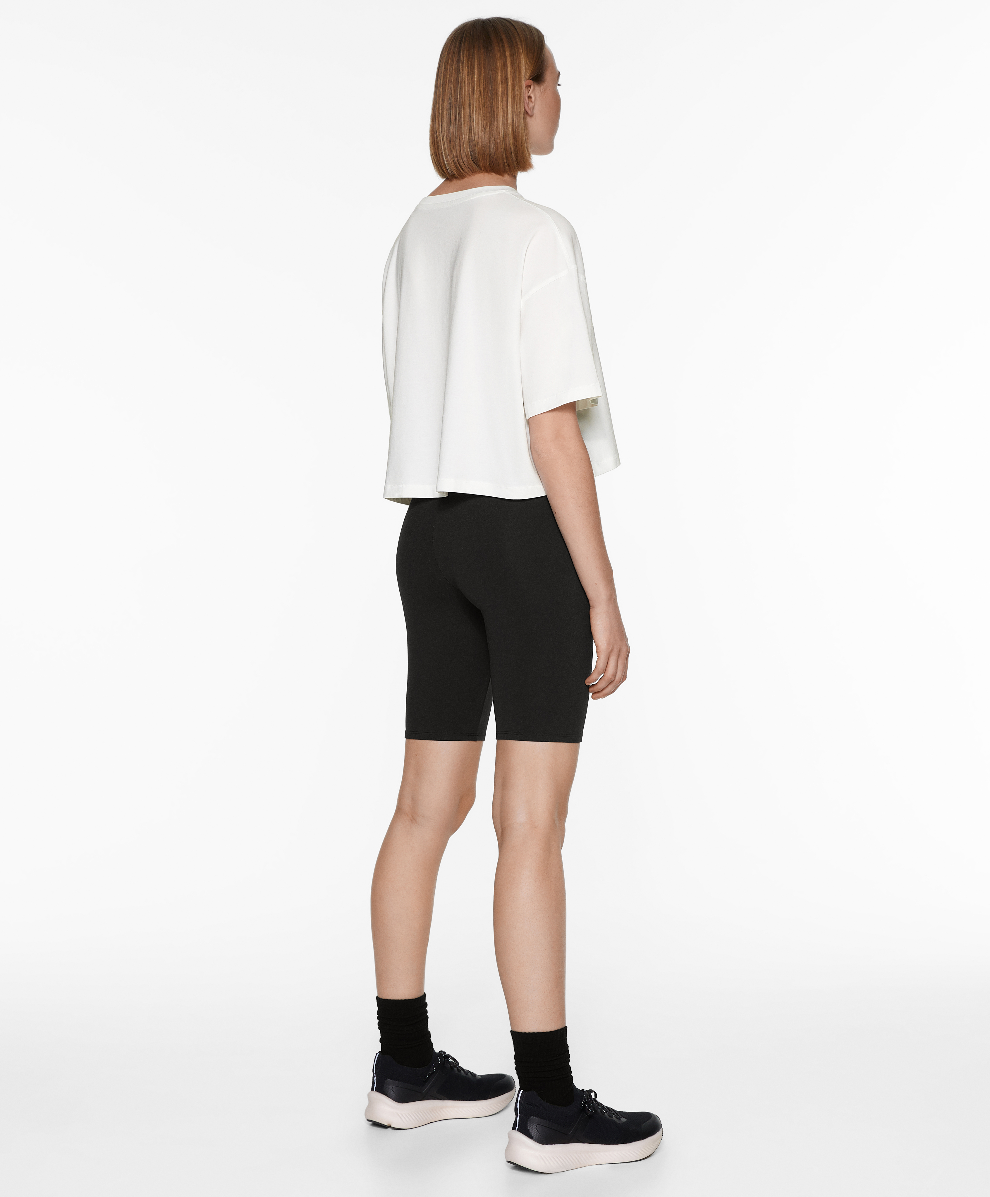 Cotton blend short-sleeved crop T-shirt