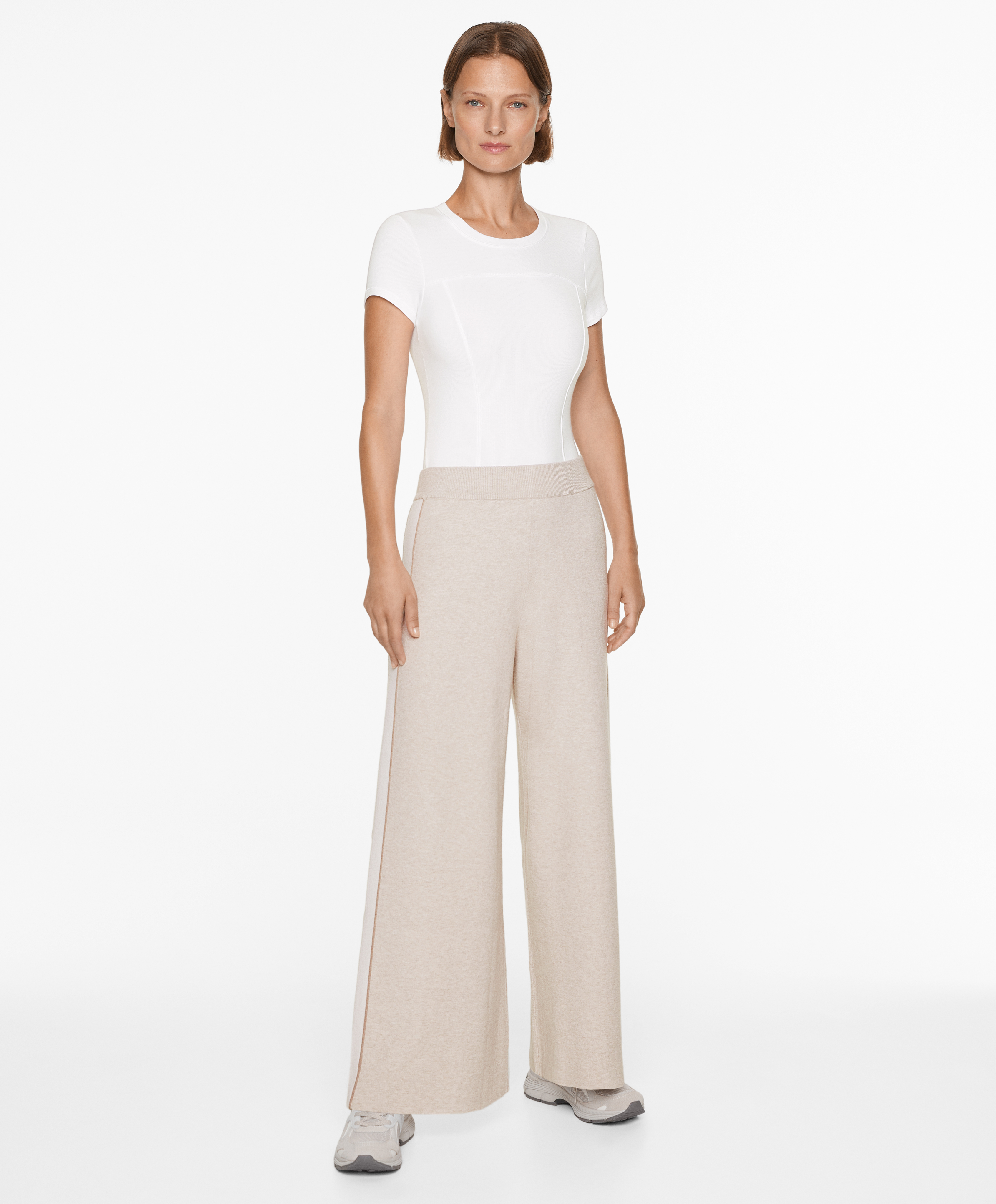 Knit straight leg trousers with piping