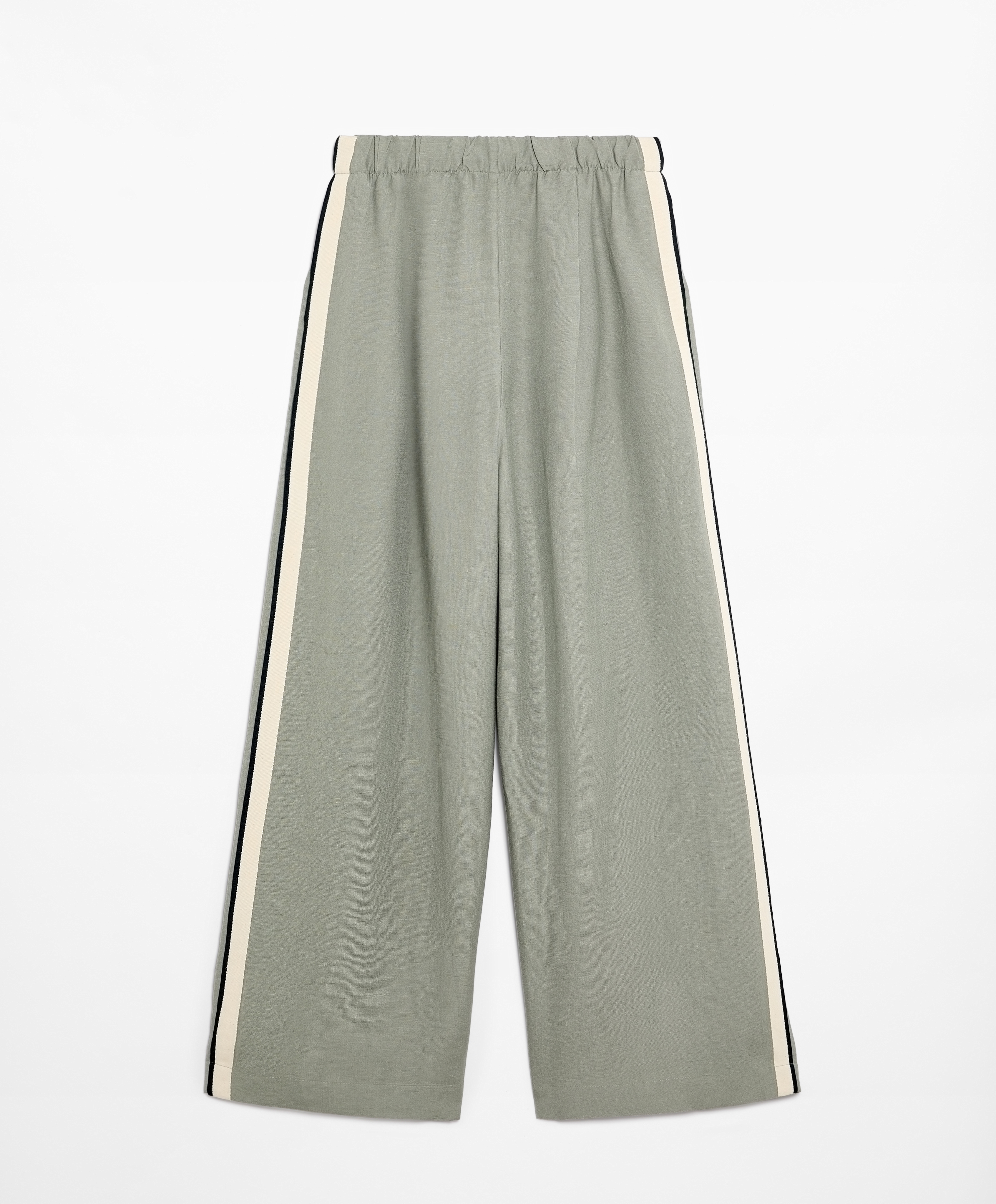 Trousers with linen appliqué along the sides