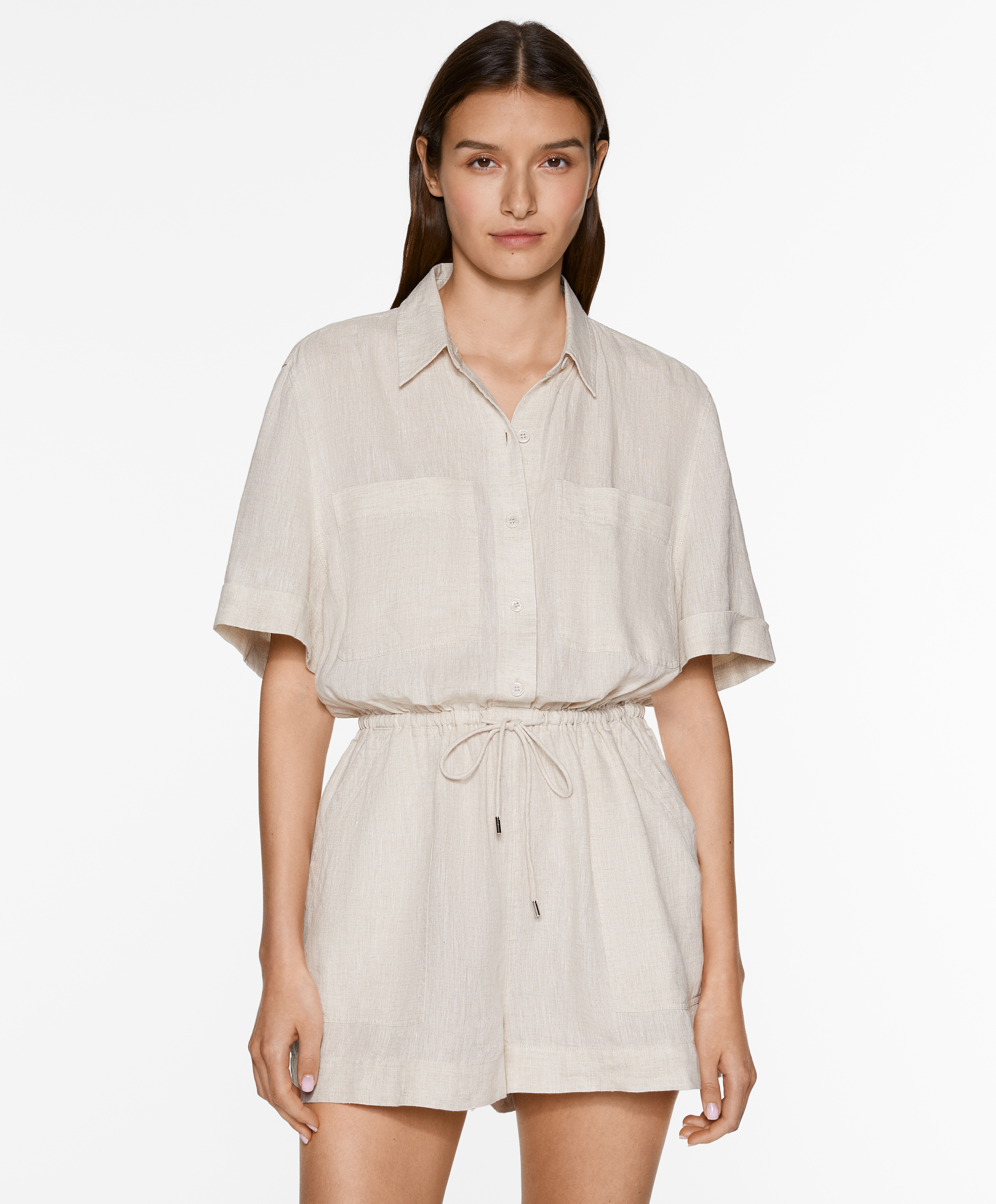 Short 100% linen jumpsuit with pockets