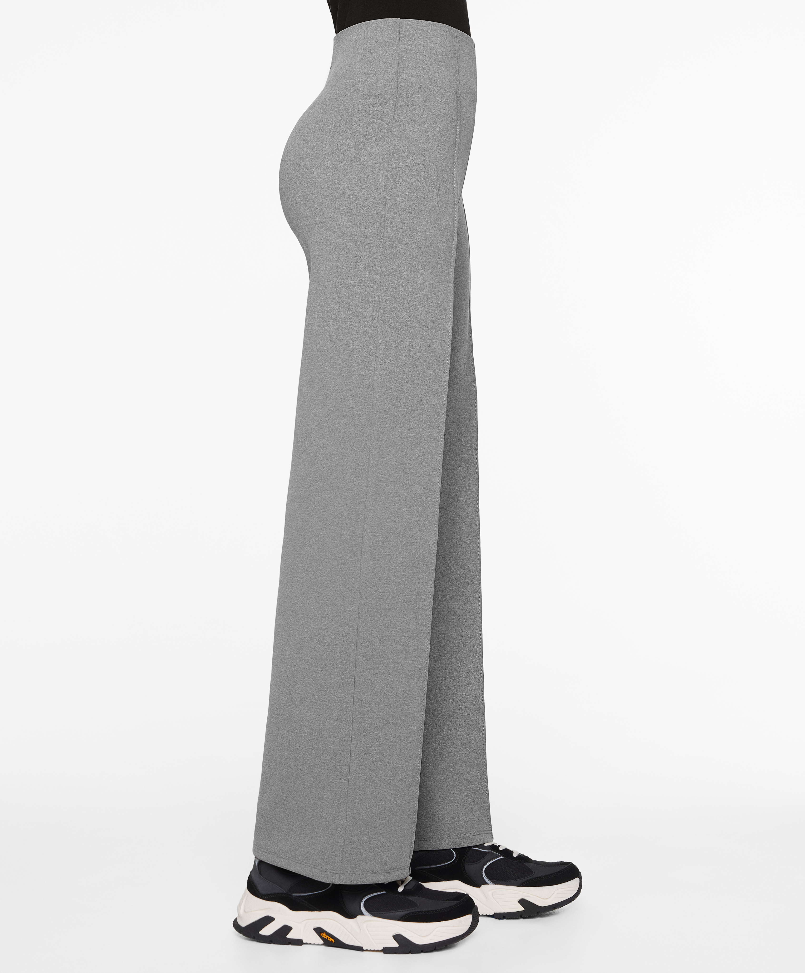 Neoprene-effect straight-leg trousers with crease