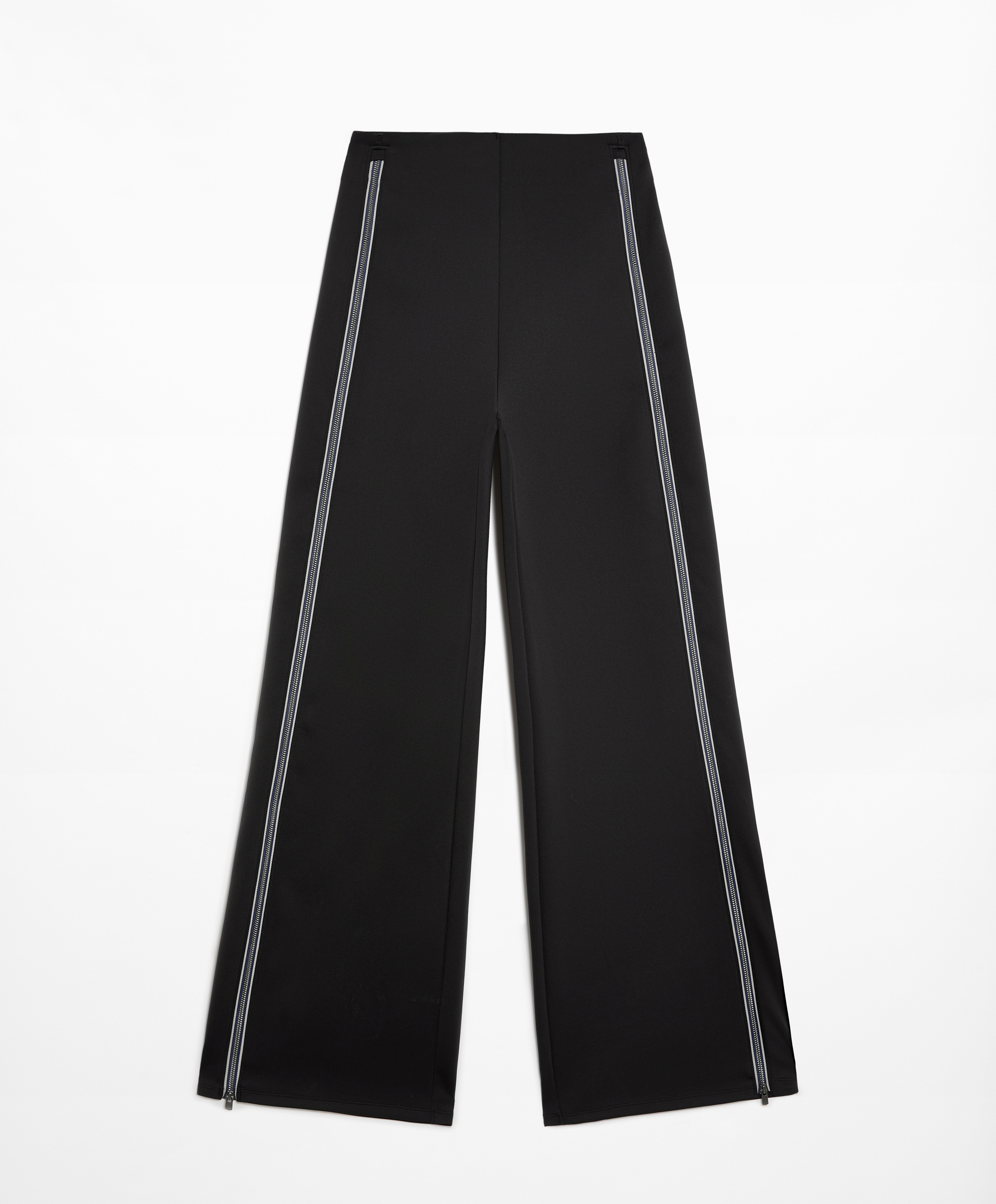 Neoprene-effect straight-leg zip trousers