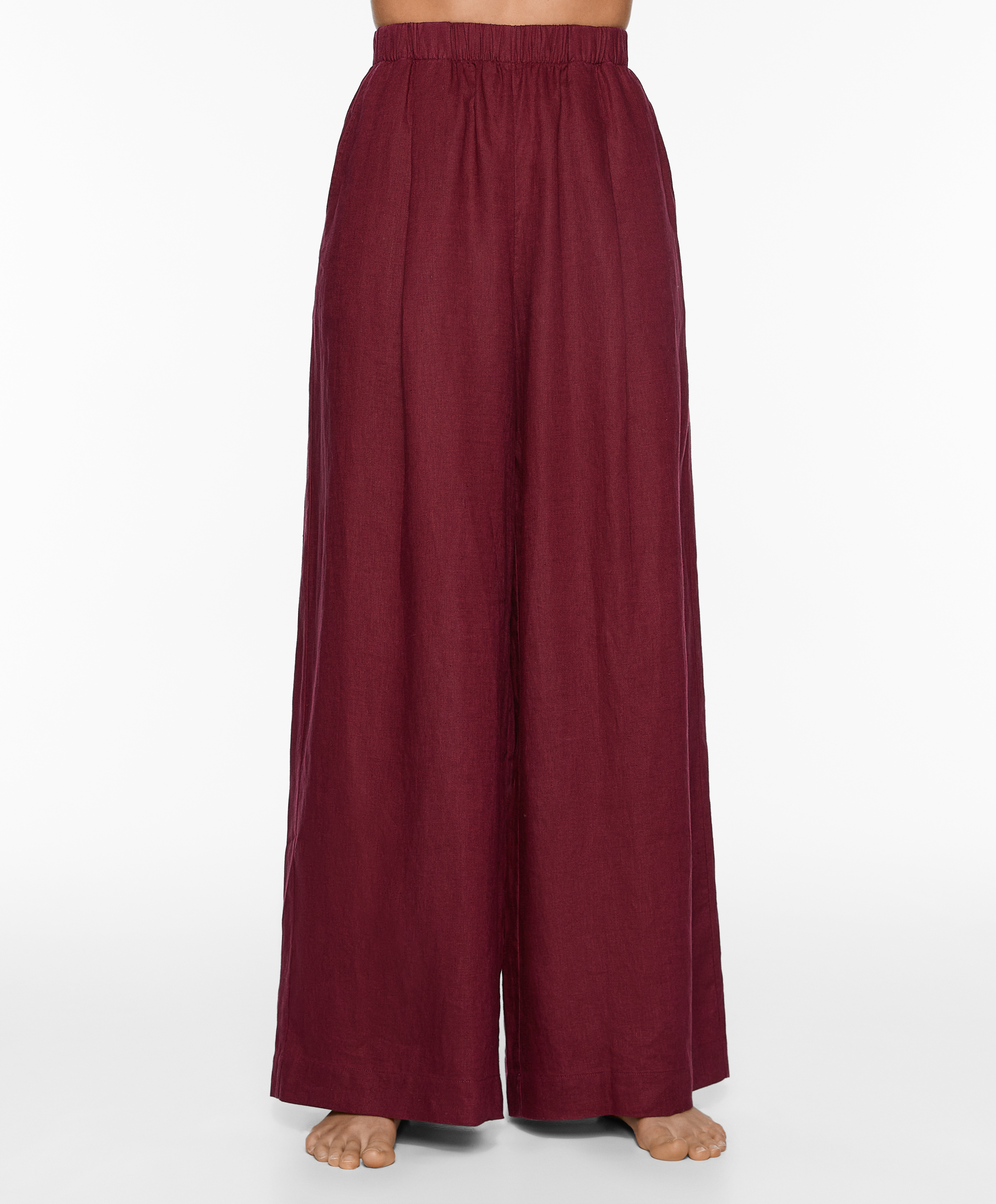 100% linen wide straight-leg trousers