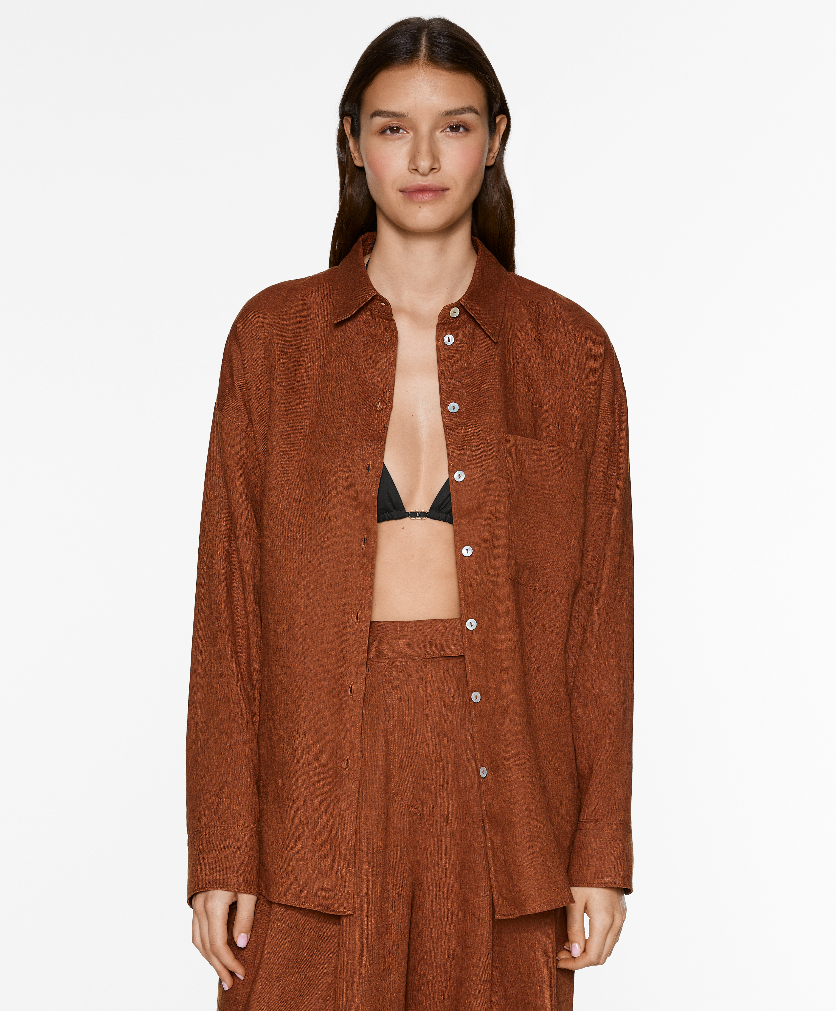 100% linen long-sleeved shirt