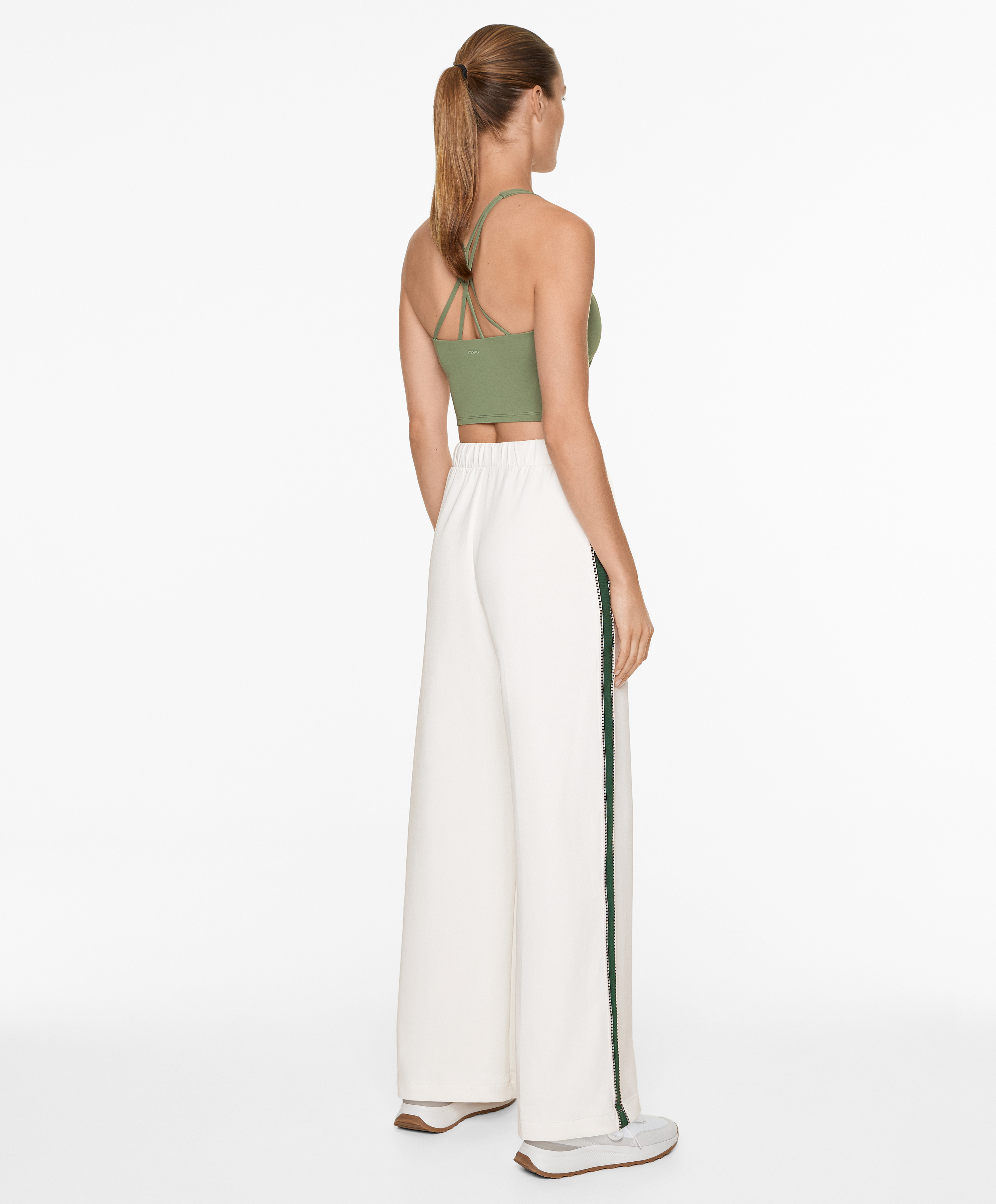 Cotton blend piqué straight-leg trousers