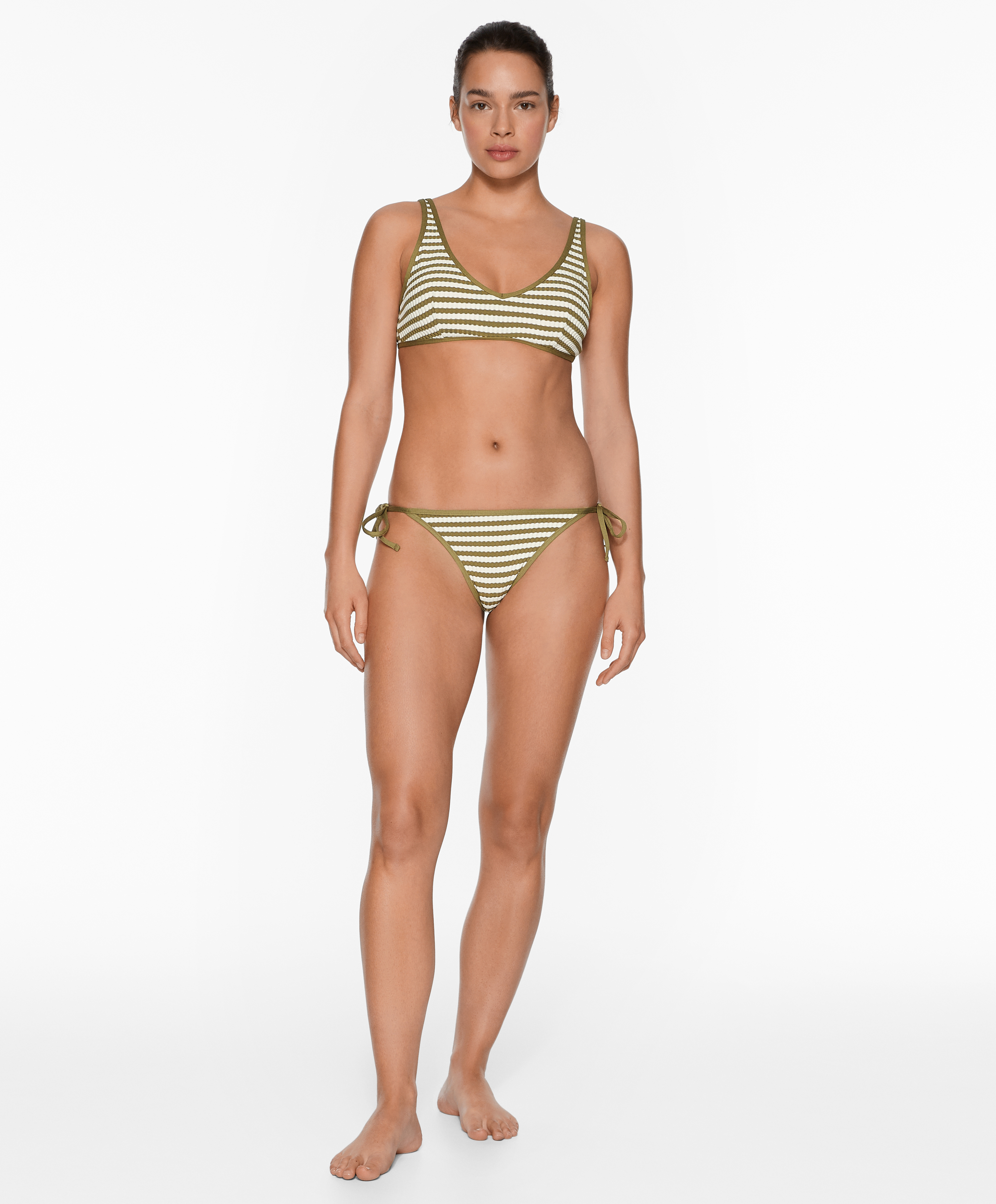 Textured stripe medium-coverage bikini briefs with ties