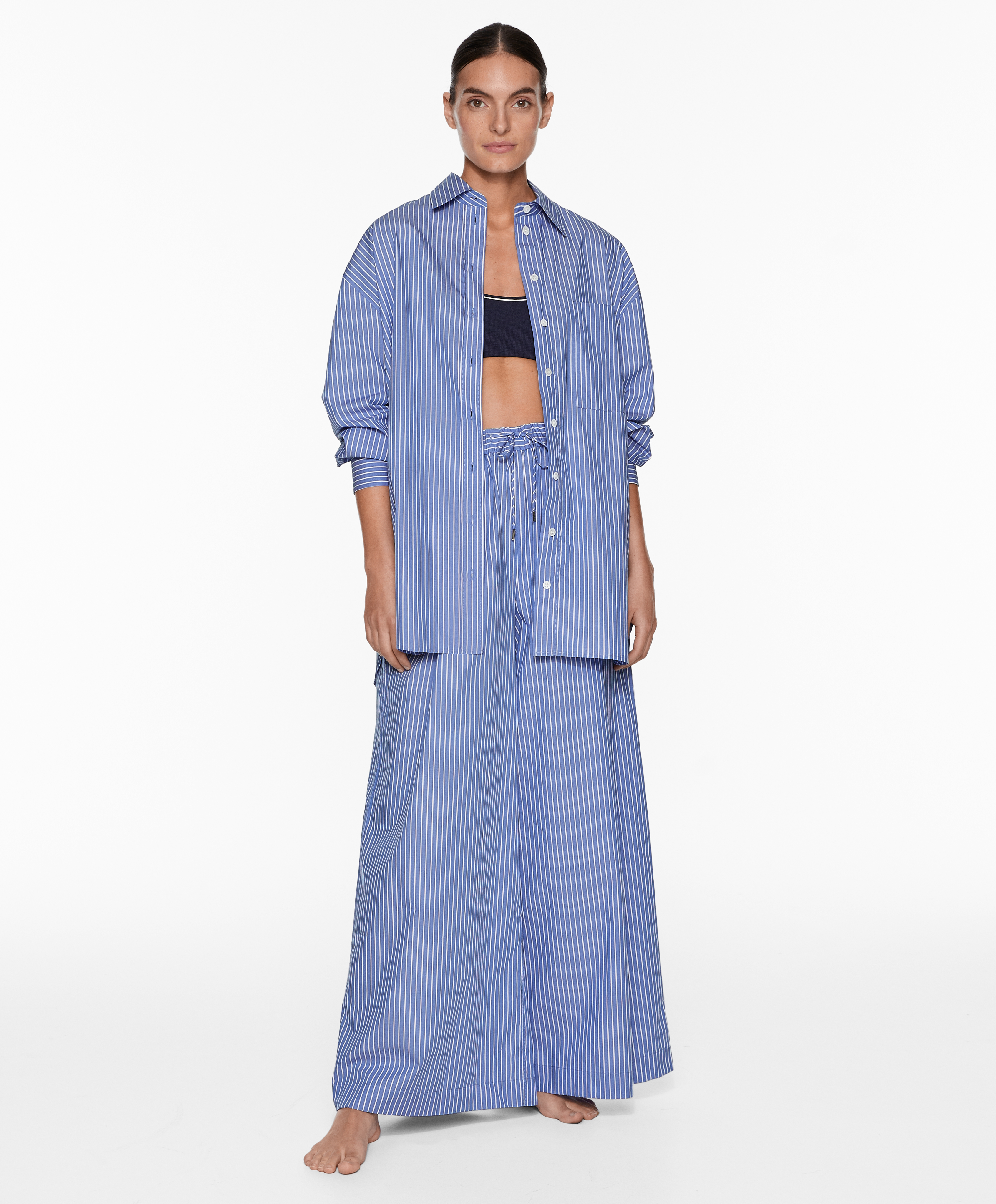 Striped 100% cotton long-sleeved shirt