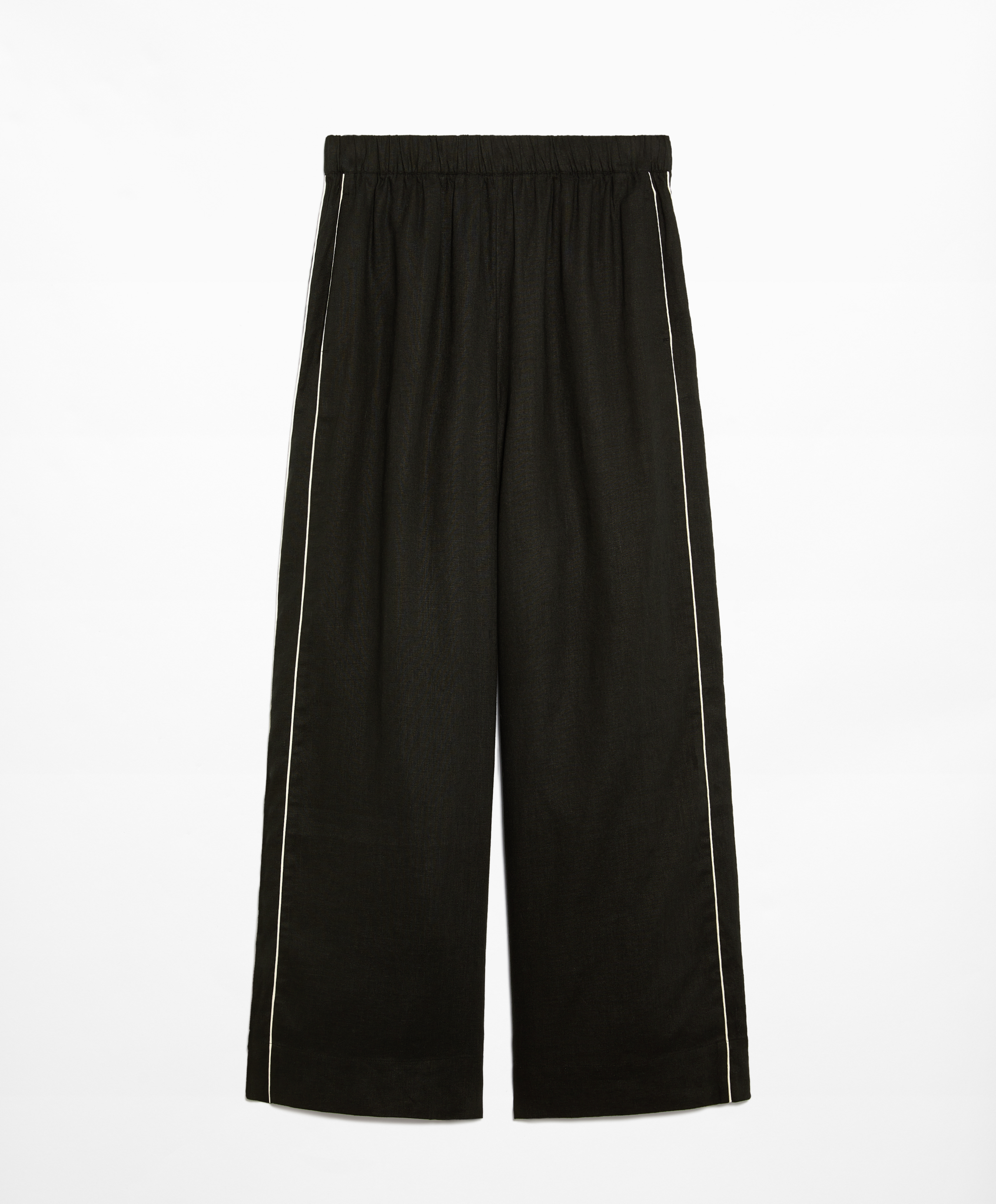 100% linen wide straight-leg trousers with piping