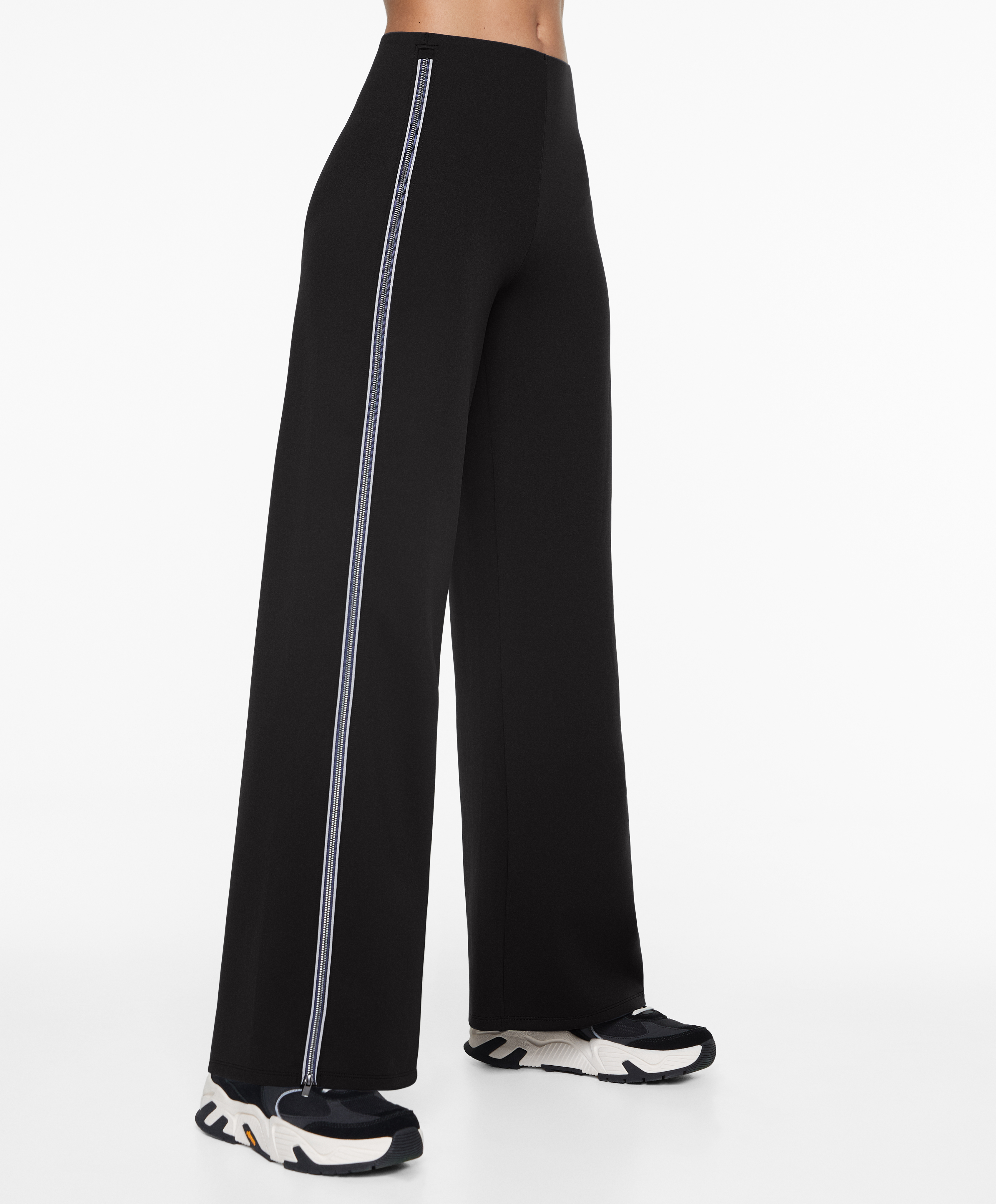 Neoprene-effect straight-leg zip trousers