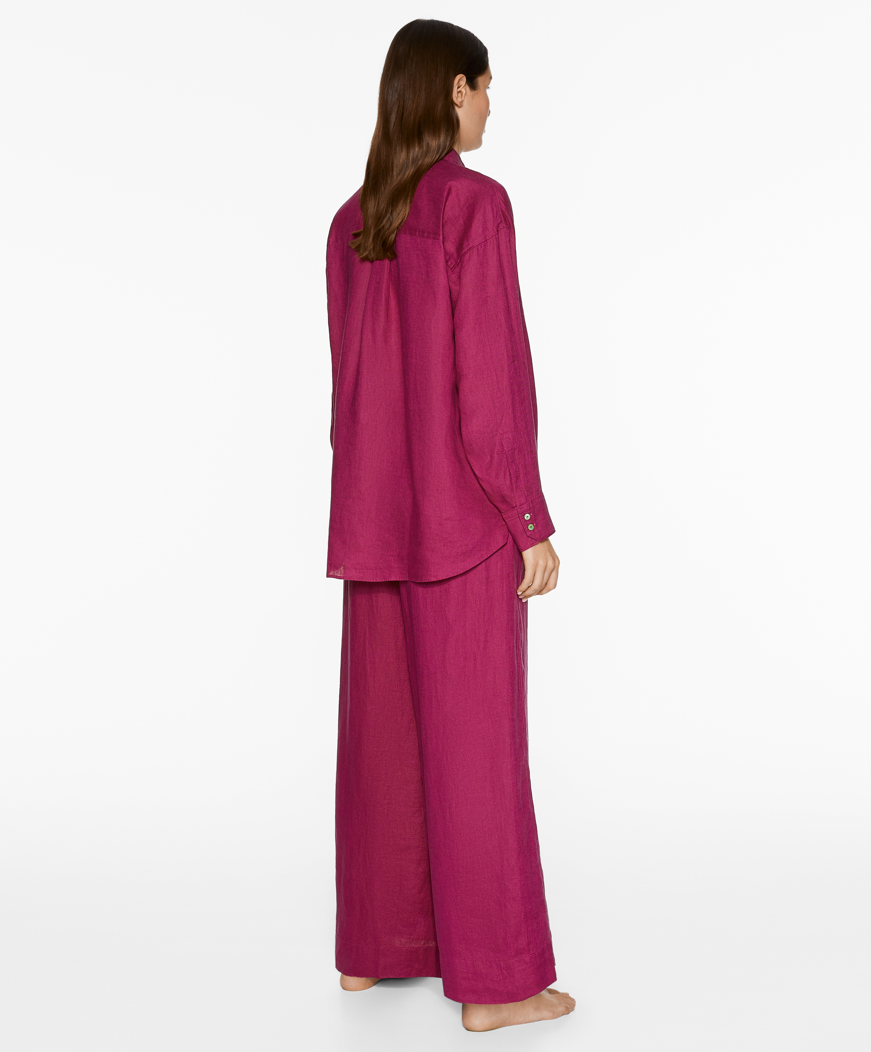 100% linen wide straight-leg trousers