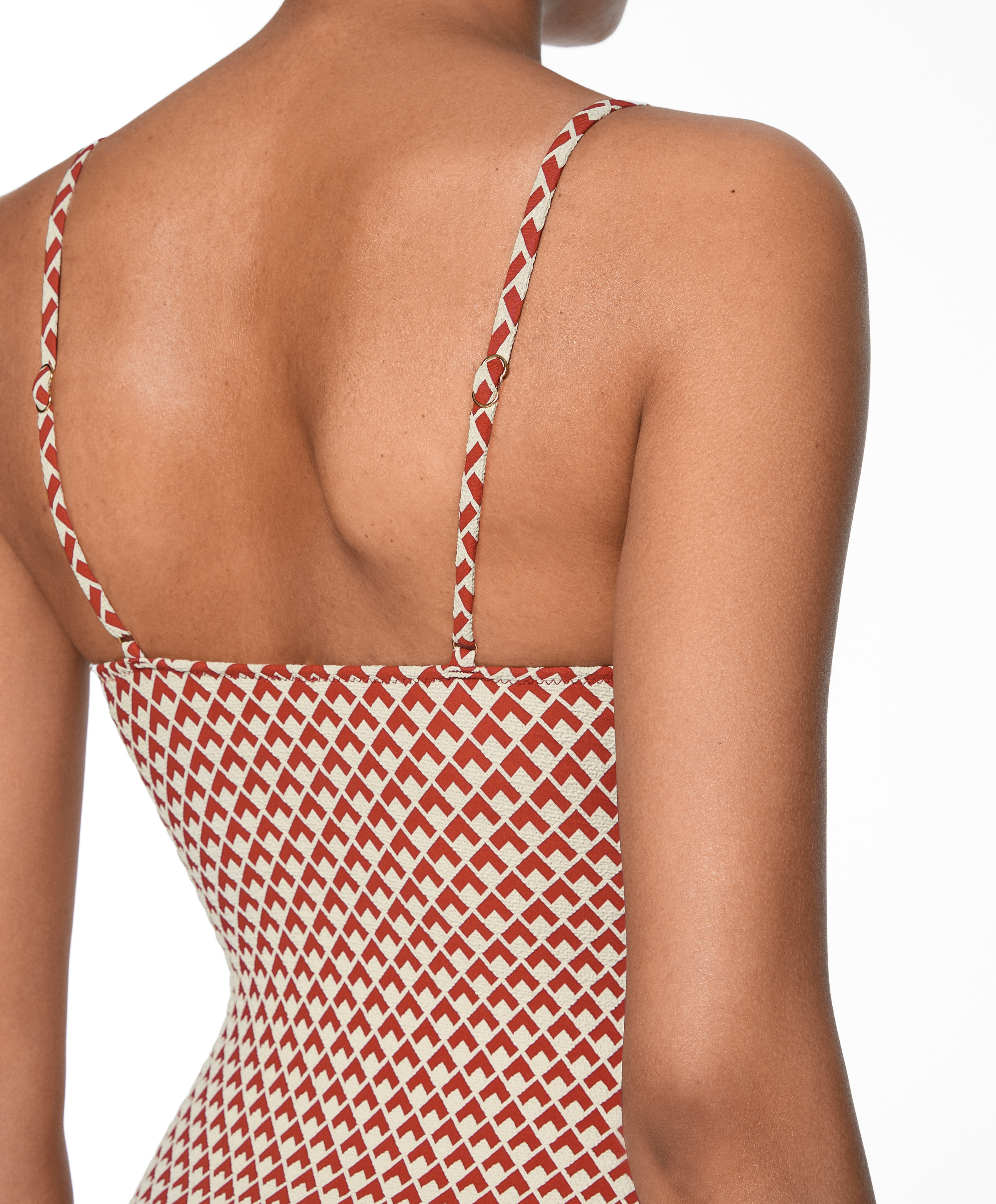 Geometric jacquard V-notch neckline swimsuit