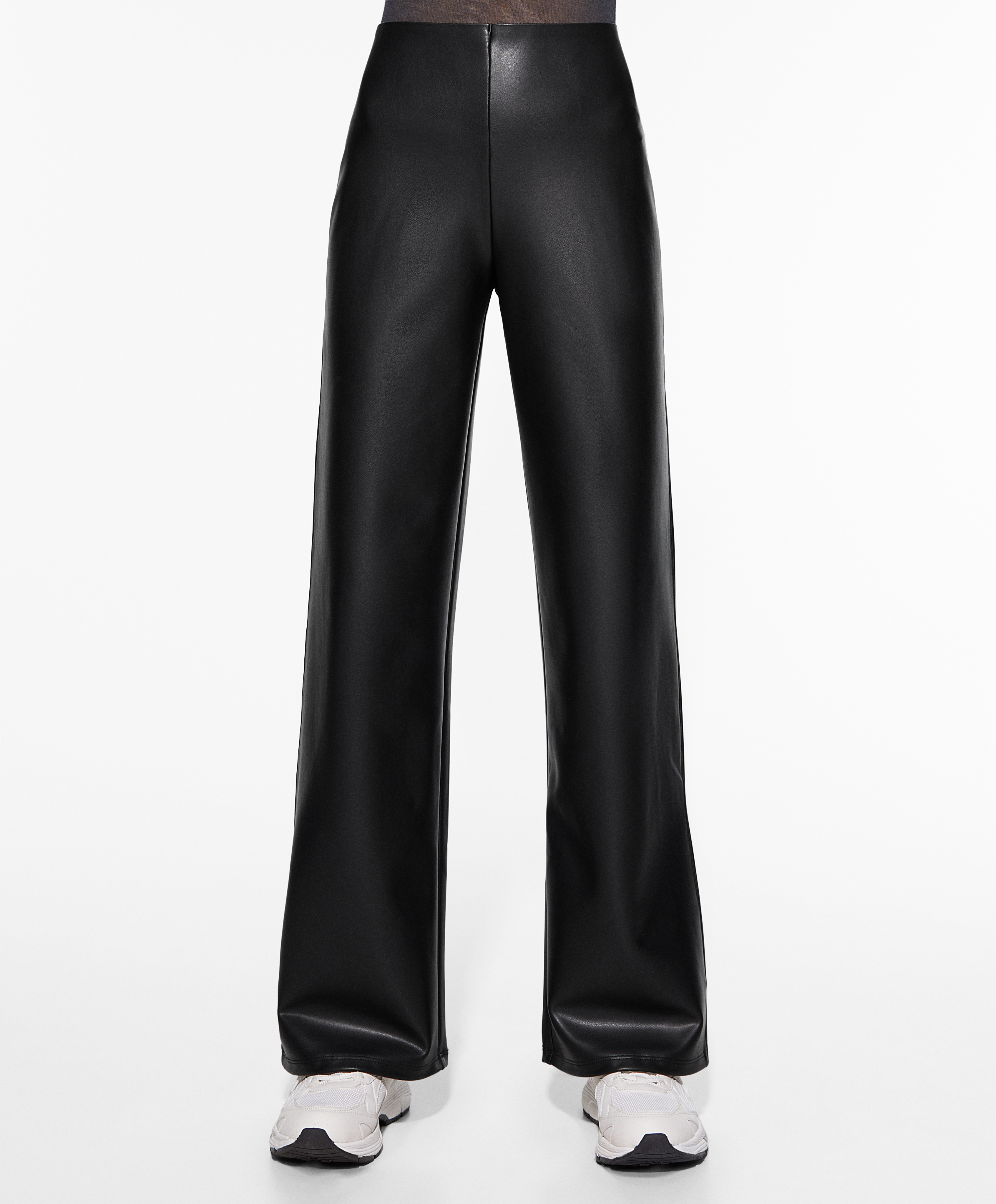 Straight fit faux leather trousers