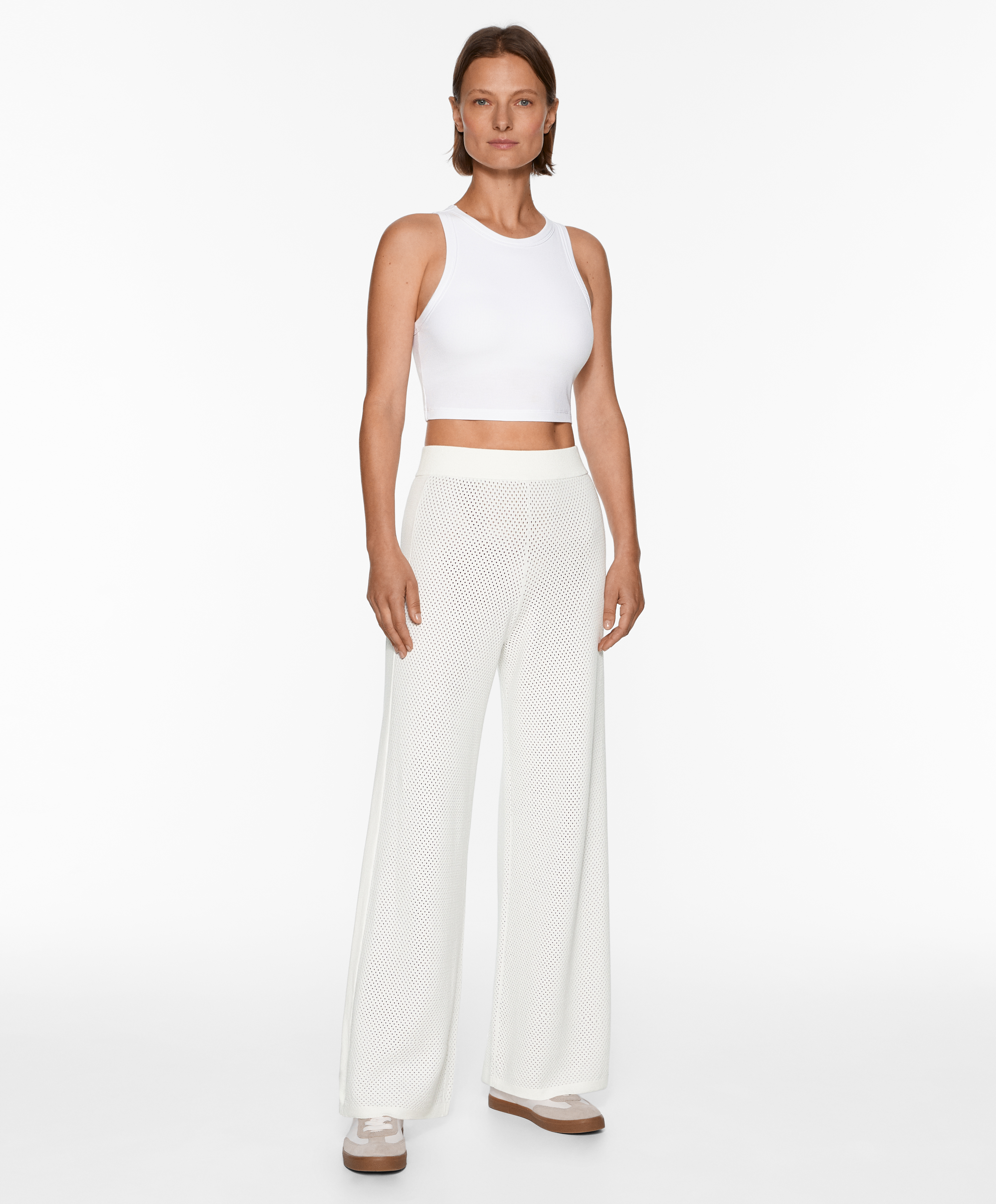 Openwork knit straight-leg trousers