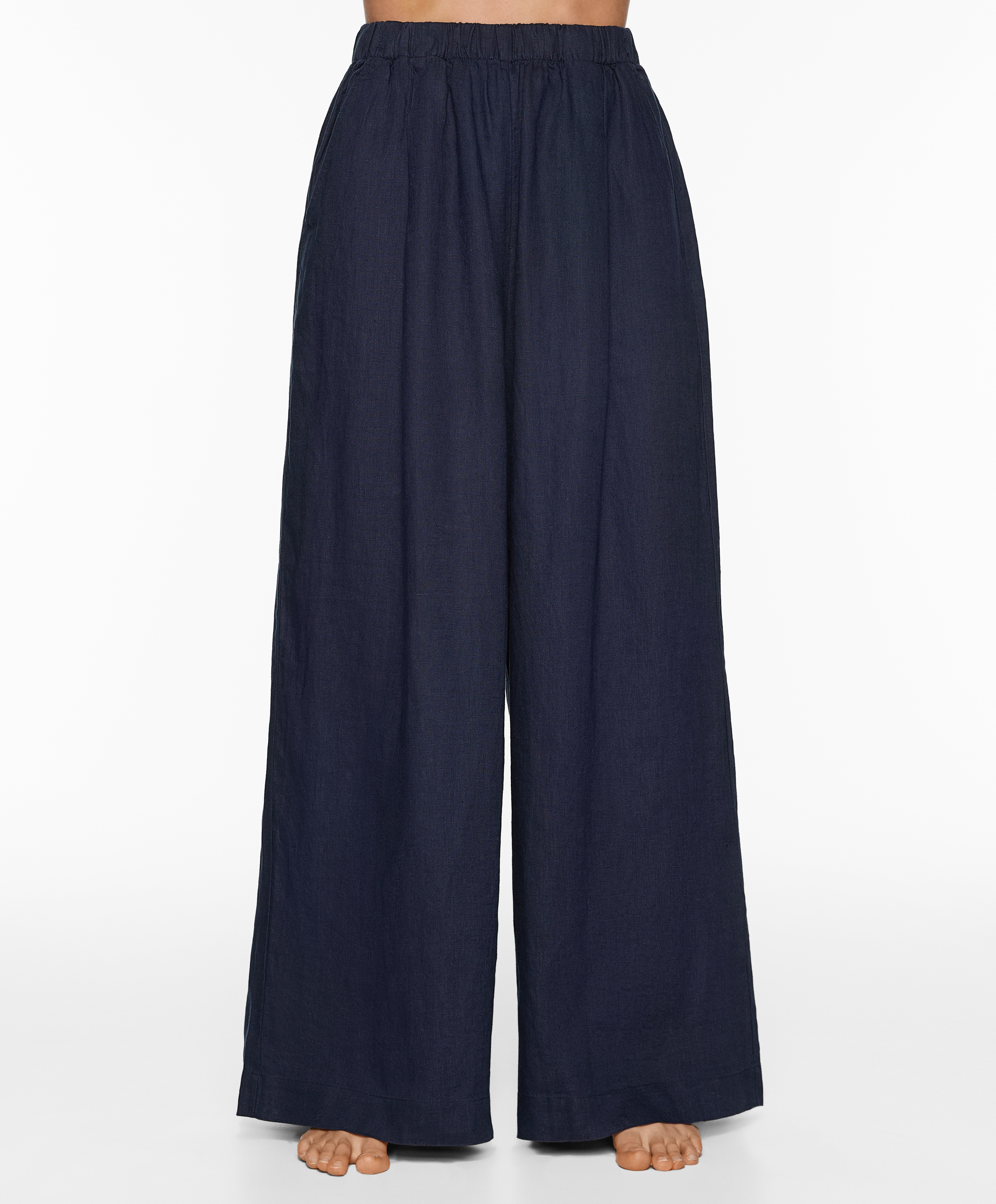 100% linen wide straight-leg trousers
