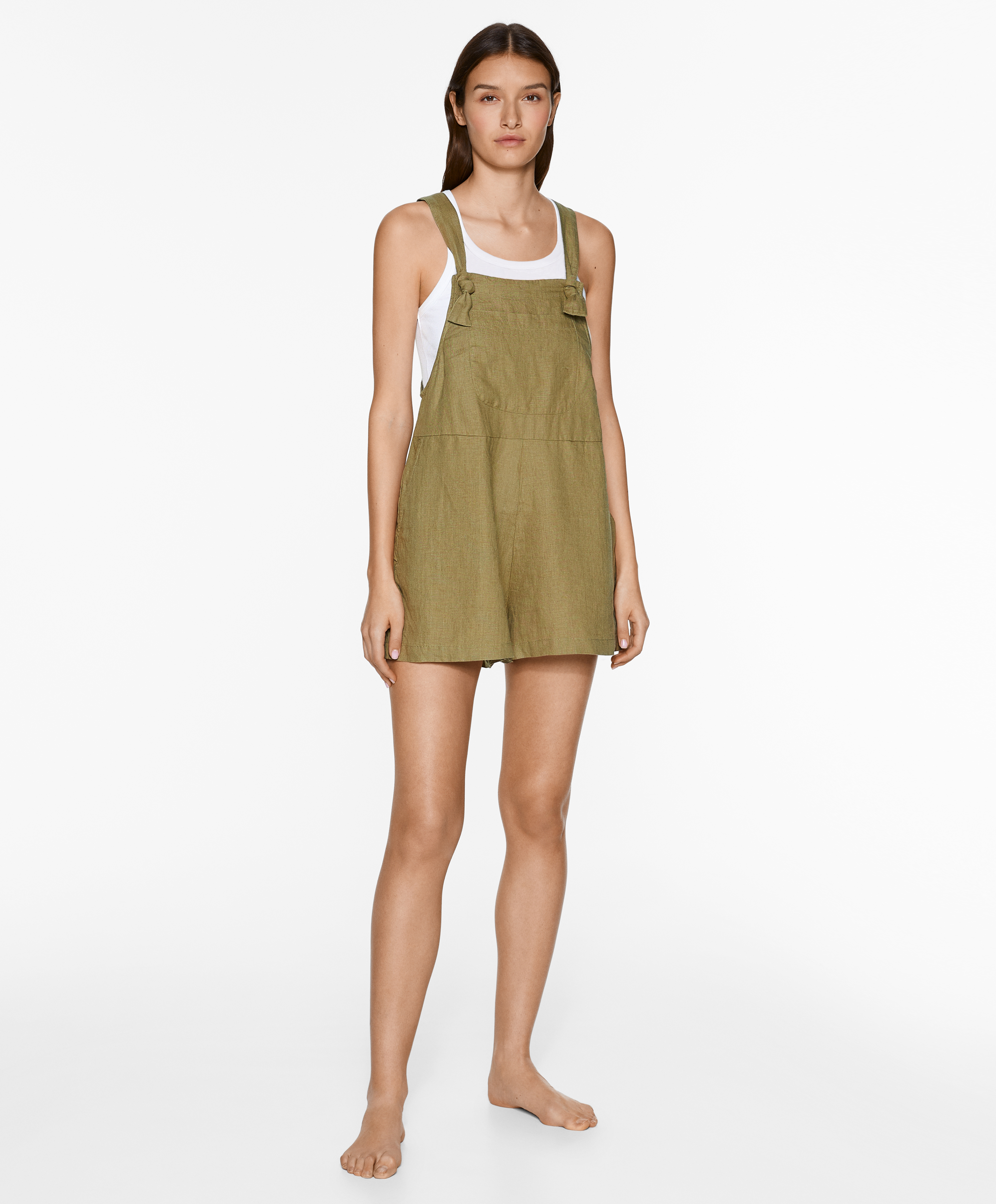 Short strappy jumpsuit in 100% linen