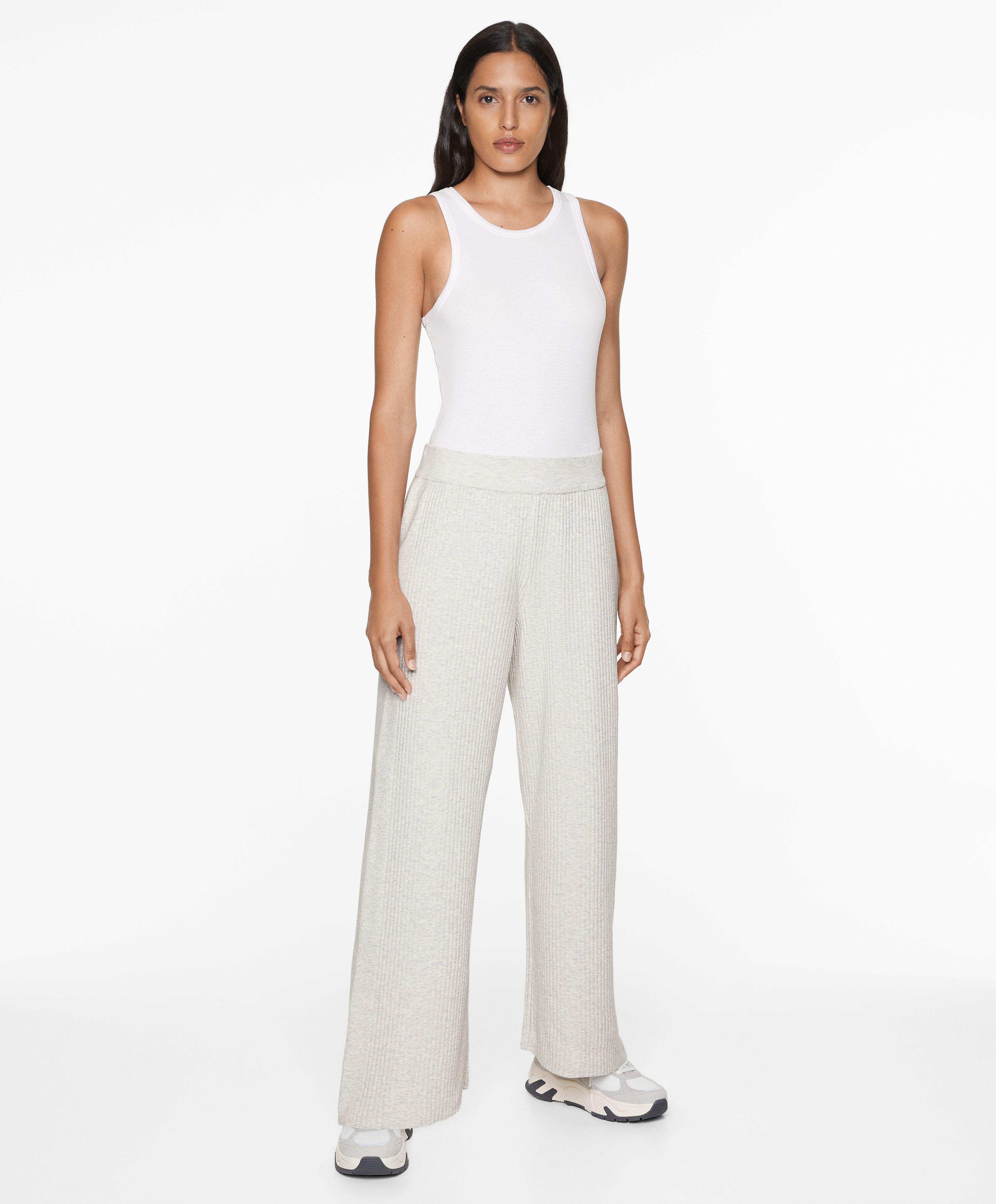 Rib-knit straight-leg trousers