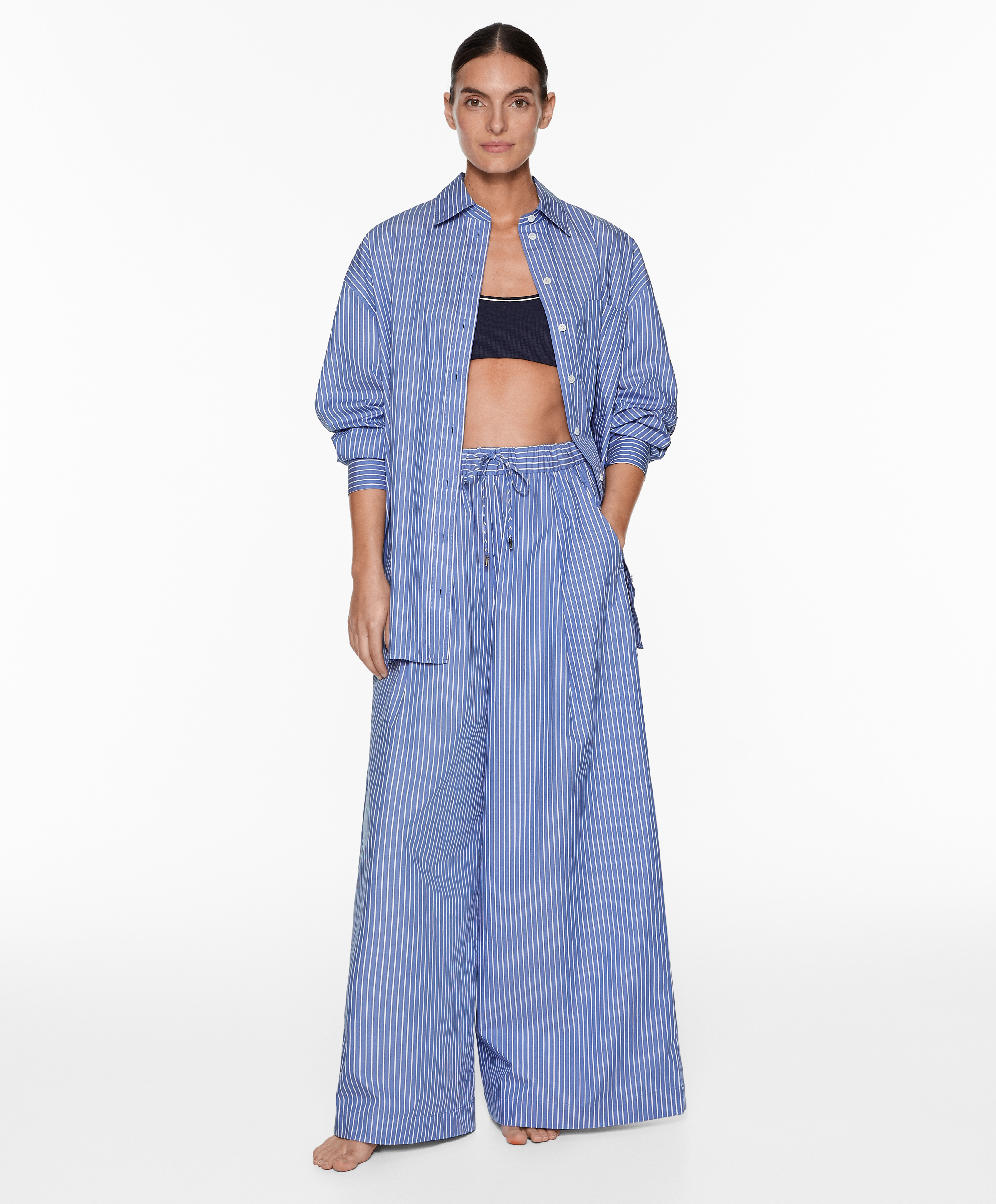 Striped 100% cotton trousers