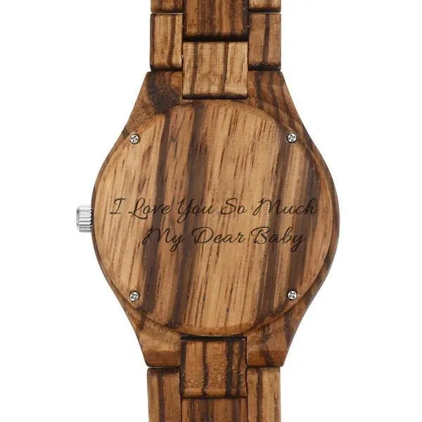 Men's Engraved Wooden Photo Watch Wooden Strap 45mm
