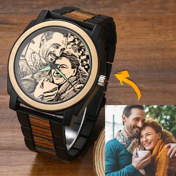 Personalized Engraved Wooden Photo Watches Engraved Watch Gifts For Dad