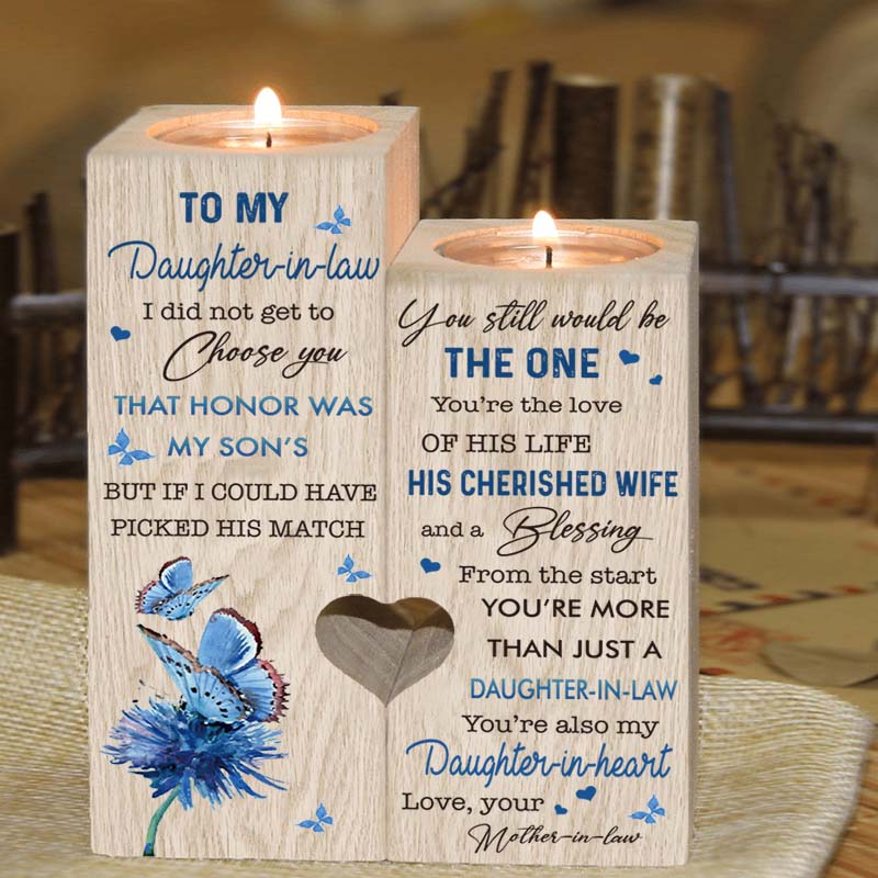 To My Daughter-in-Law Candlesticks - You're Also My Daughter-in-Heart Couple Wooden Candle Holder