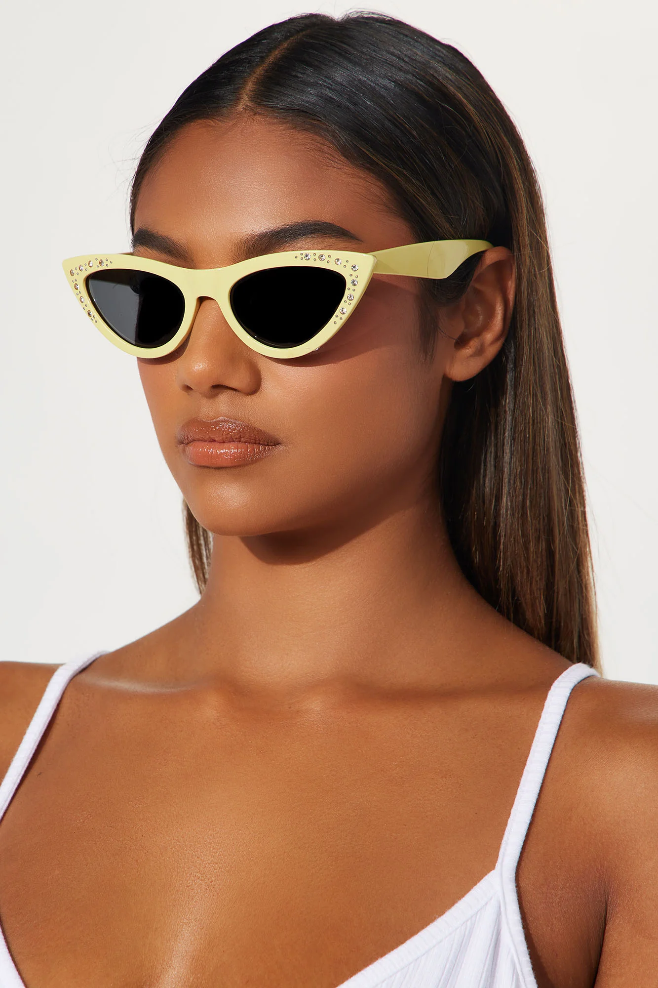 Rhinestone Kitty Sunglasses - Yellow