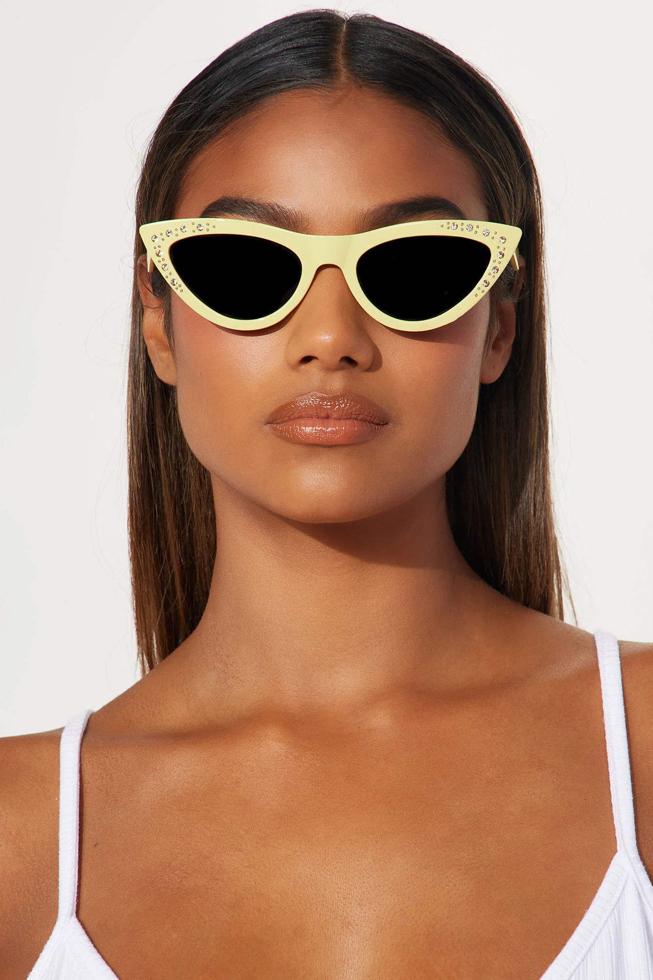 Rhinestone Kitty Sunglasses - Yellow