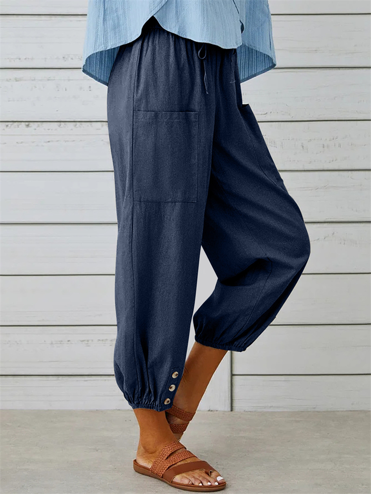 Patch Pocket Button Accent Comfy Casual Pants