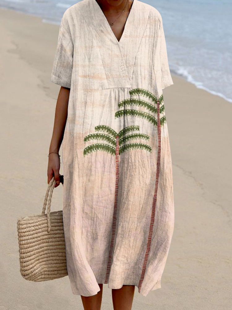 Summer Holiday Palm Tree Print Women'S Dress