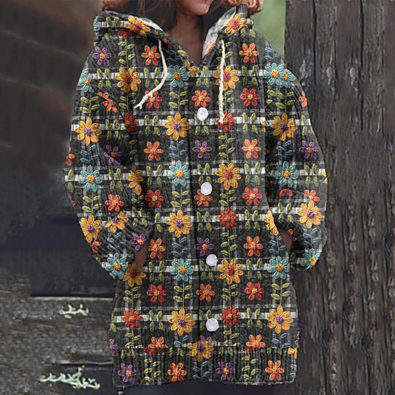 Women's Striped Square Floral Knitted Sweater