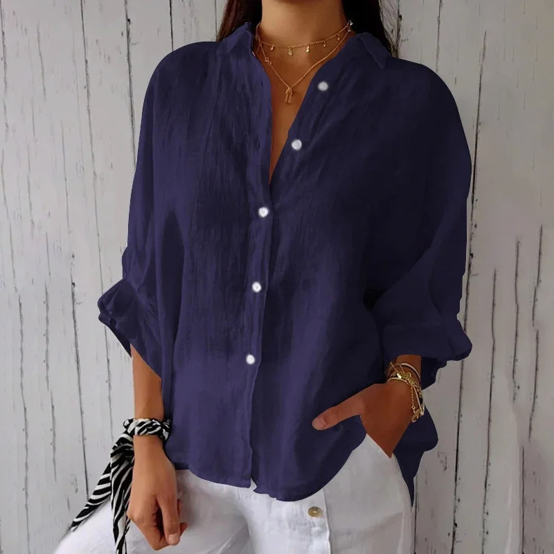 Women's Cotton & Linen Casual Tie-Back Shirt