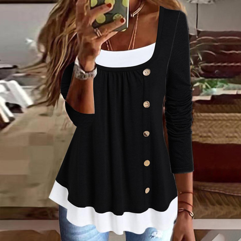 Solid Color Patchwork Casual T-Shirt