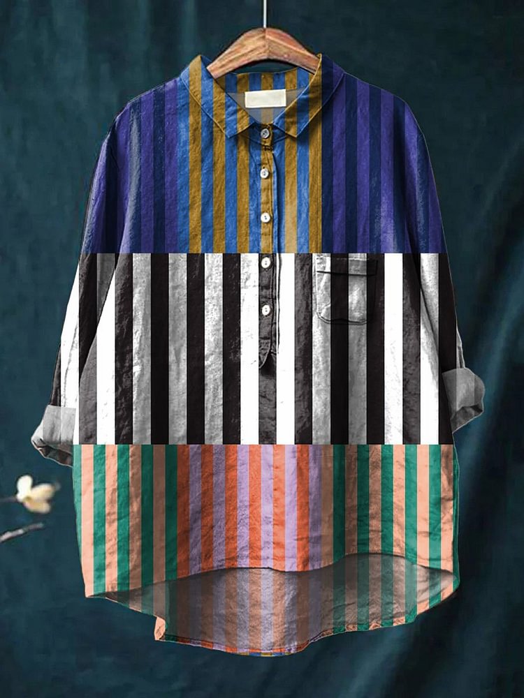 Vintage Striped Art Print Casual Shirt