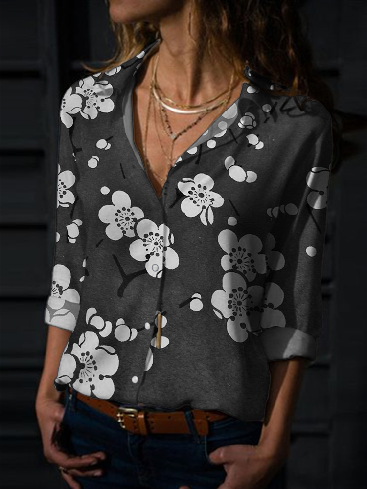 Plum Blossom Japanese Lino Art Flowy Blouse