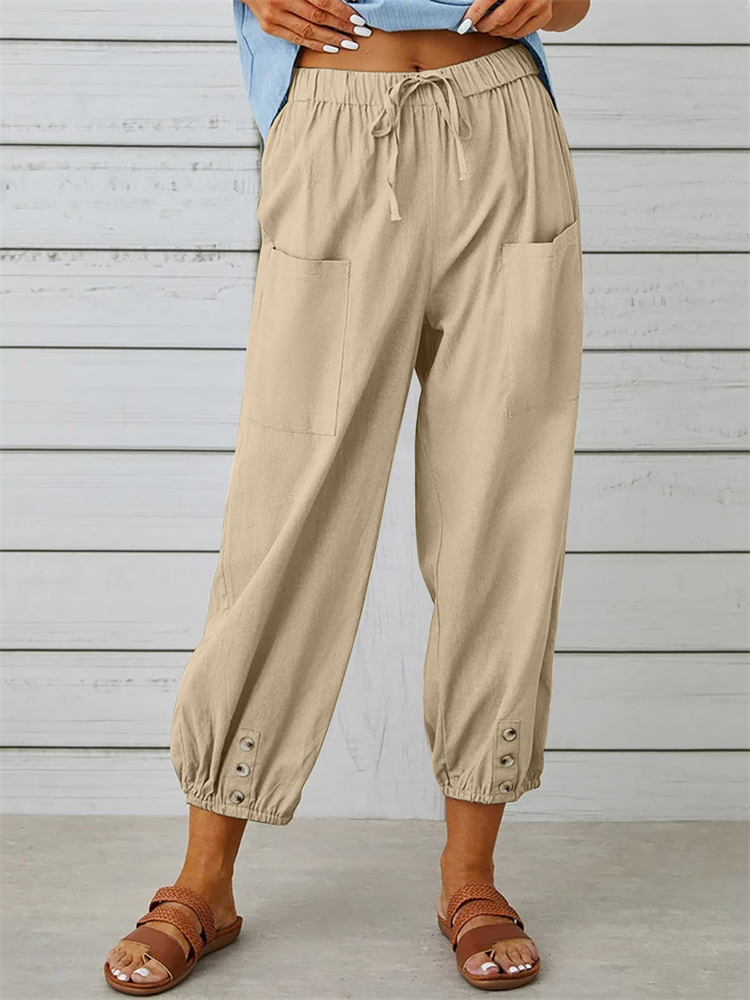 Patch Pocket Button Accent Comfy Casual Pants