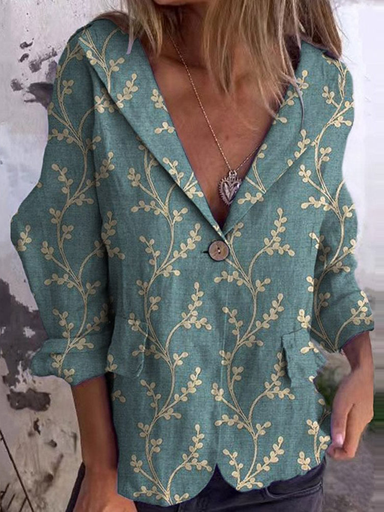 Vintage Floral Art Print Casual Blazer