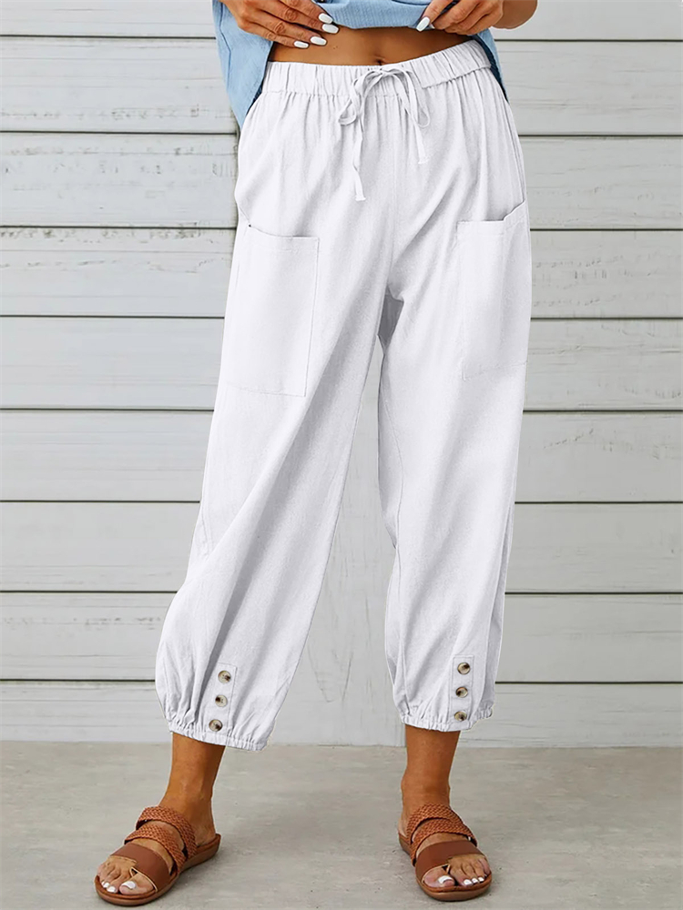 Patch Pocket Button Accent Comfy Casual Pants