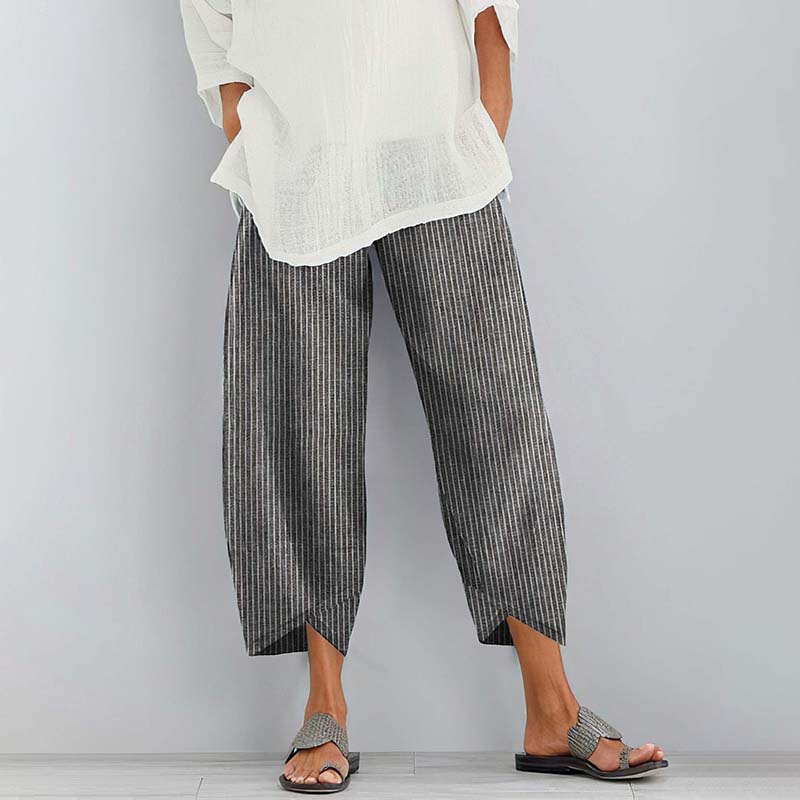 Women‘s Stripes Pocket  Linen Blend Comfy Pants
