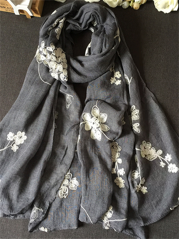 Vintage Floral Embroidered Woven Shawl